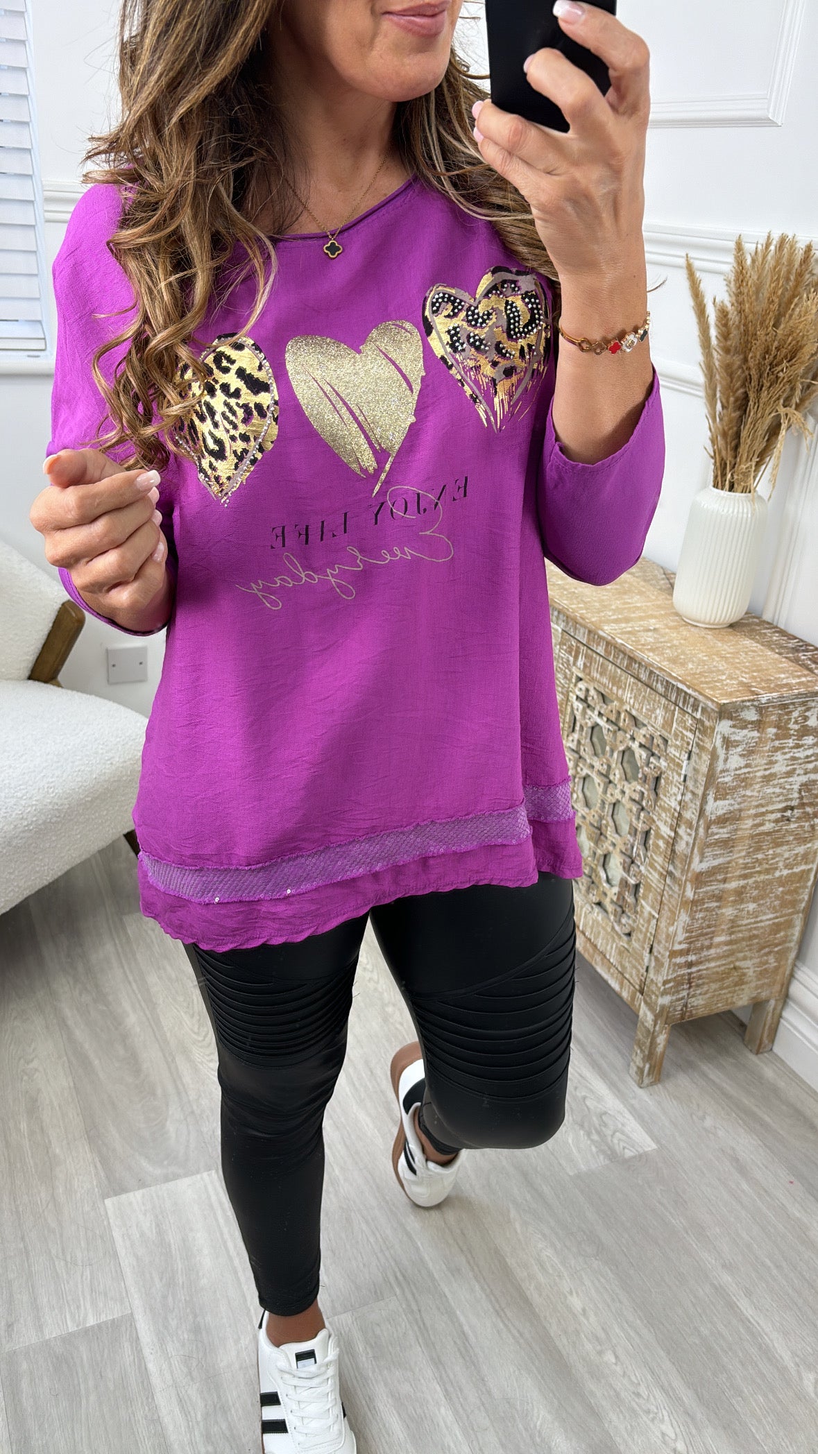 Monica Purple Leopard Heart Top