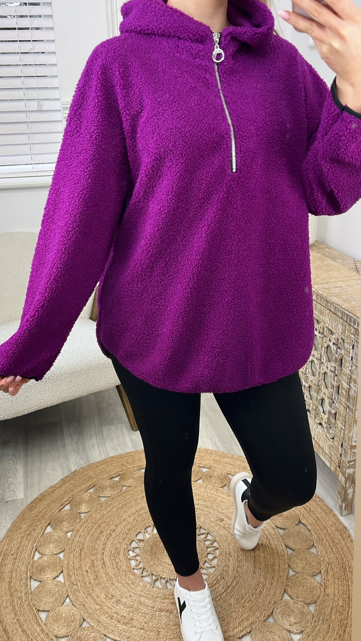 Ruth Magenta Teddy Half Zip Pullover