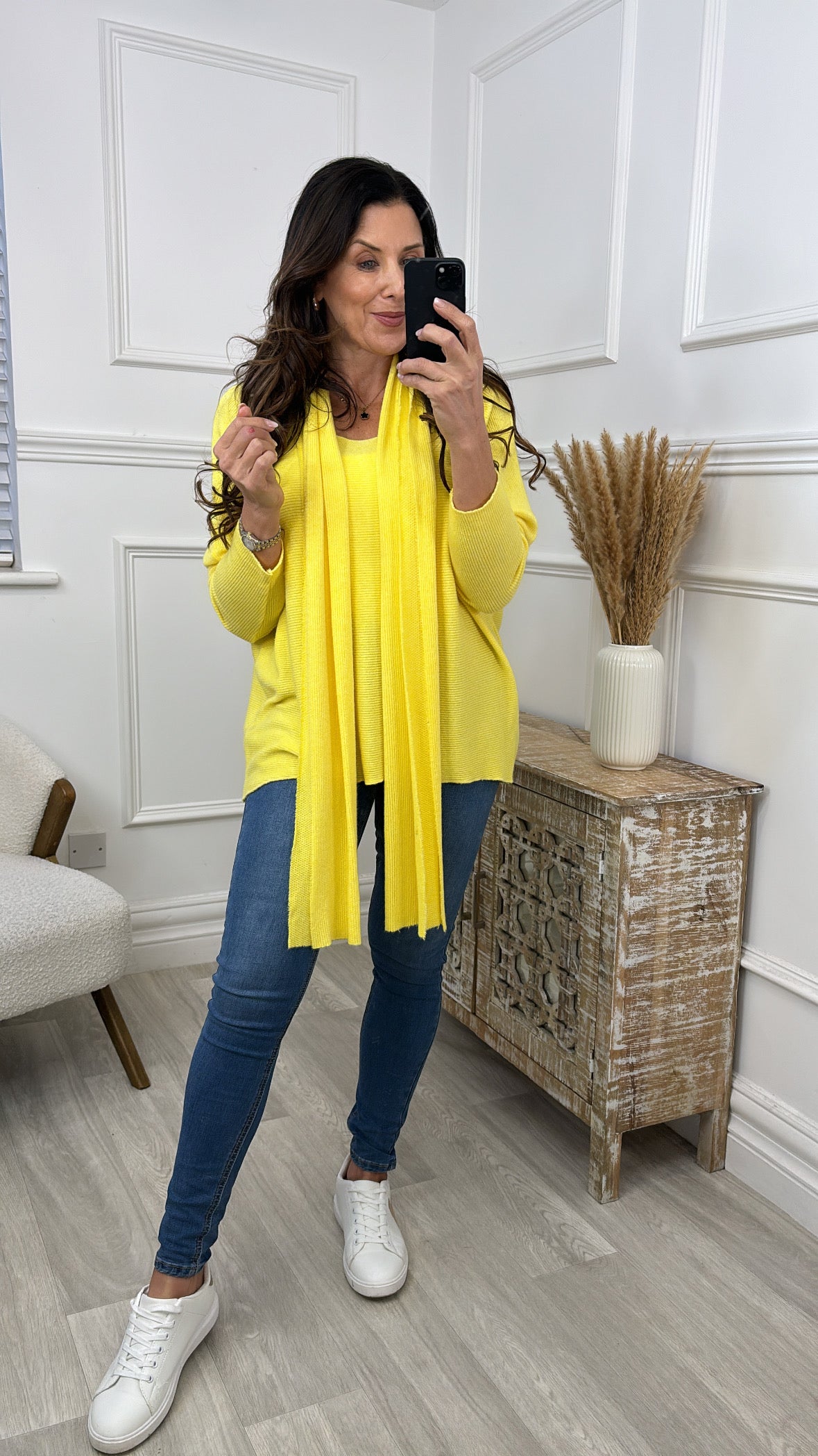 Norella Yellow Knit Top With Scarf