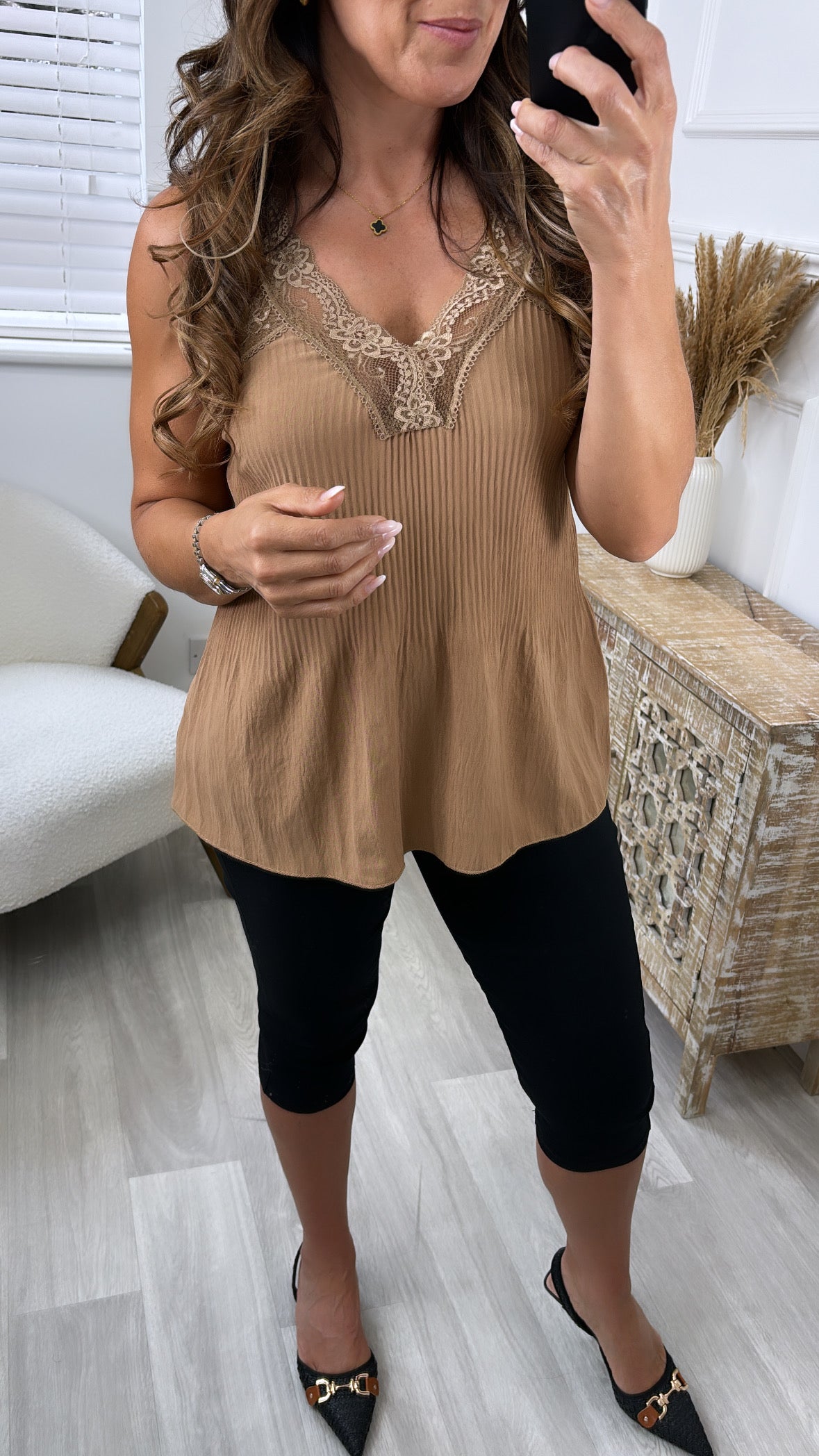 Lorraine Camel Lace Trim Cami