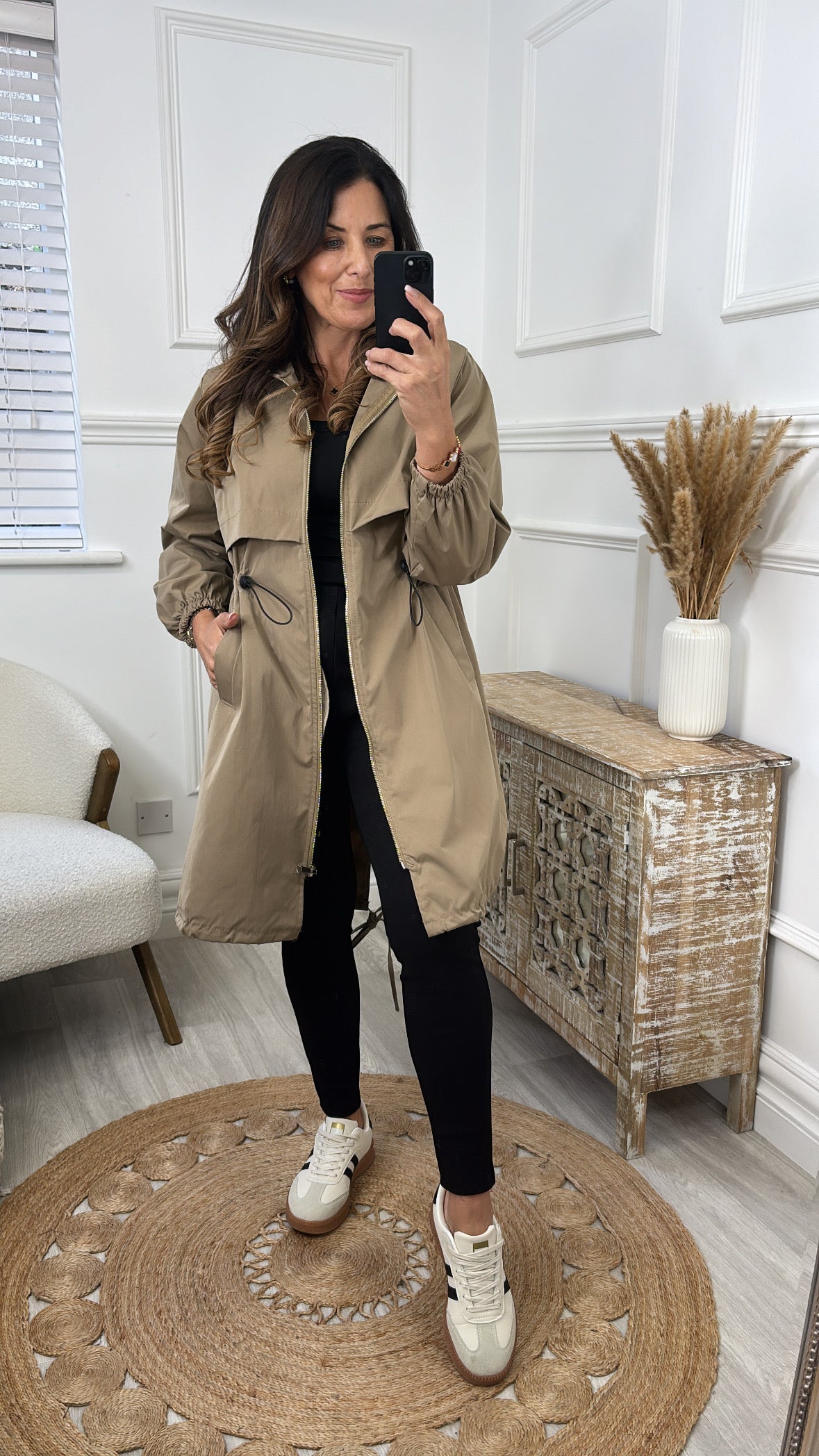 Suzie Camel Drawstring Trench Jacket