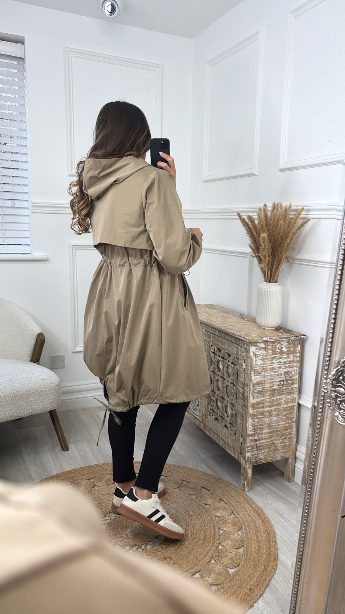 Suzie Camel Drawstring Trench Jacket