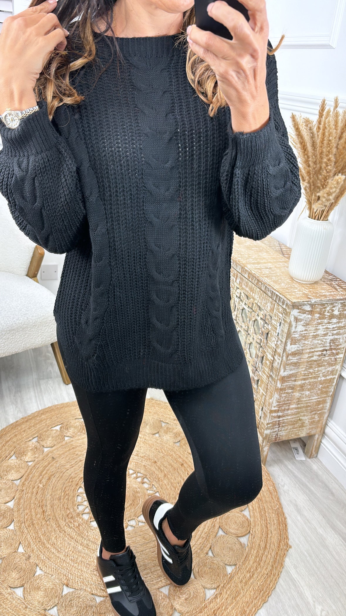 Leesa Black Cable Knit Long Jumper