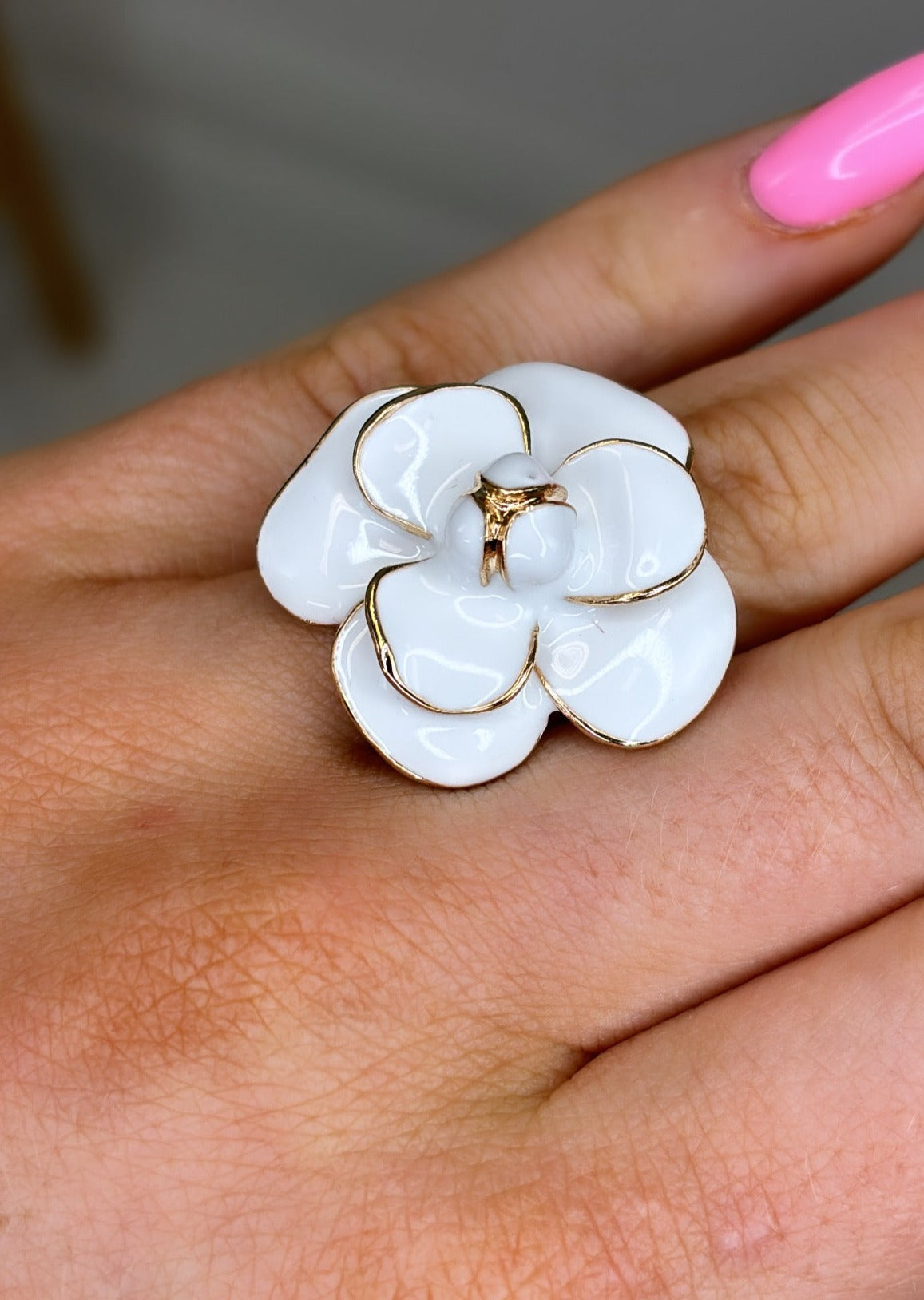 Trudy White Enamel Flower Ring