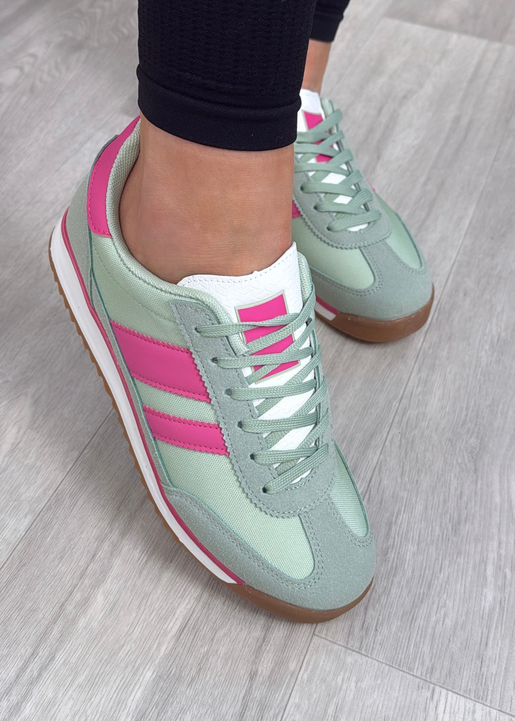 Britney Green Side Stripe Trainers