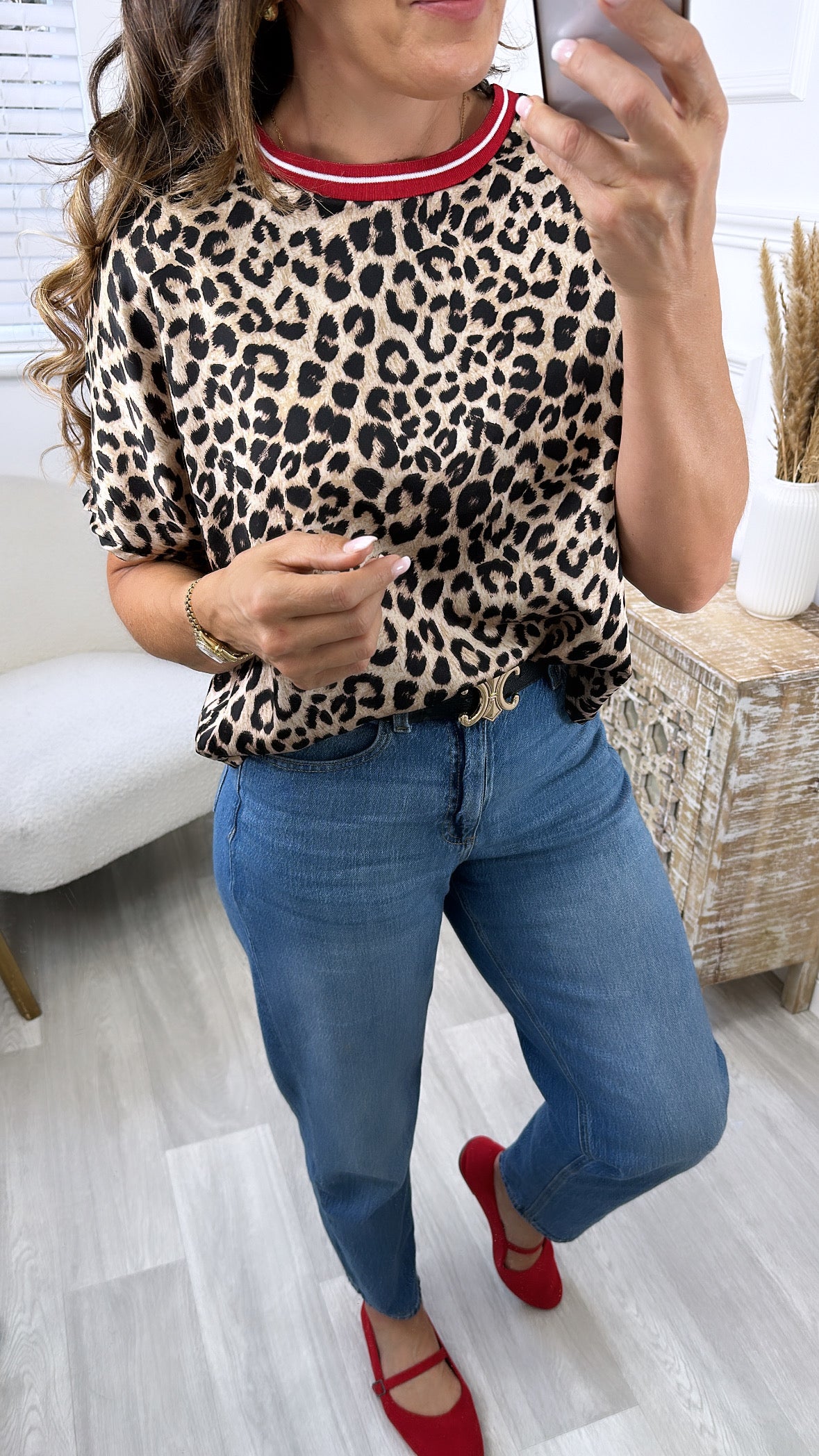 Ashley Red Trim Leopard Top