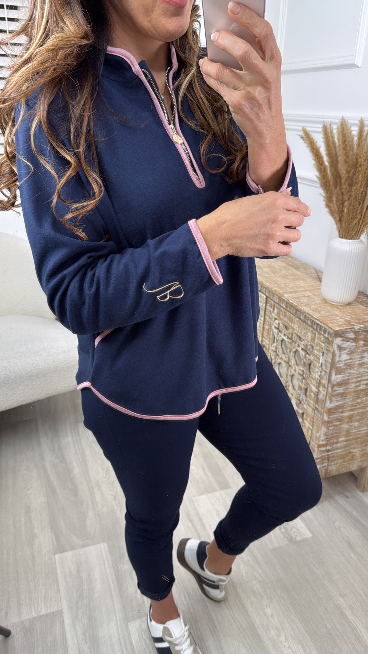 Angelina Navy Half Zip VB Sweatshirt