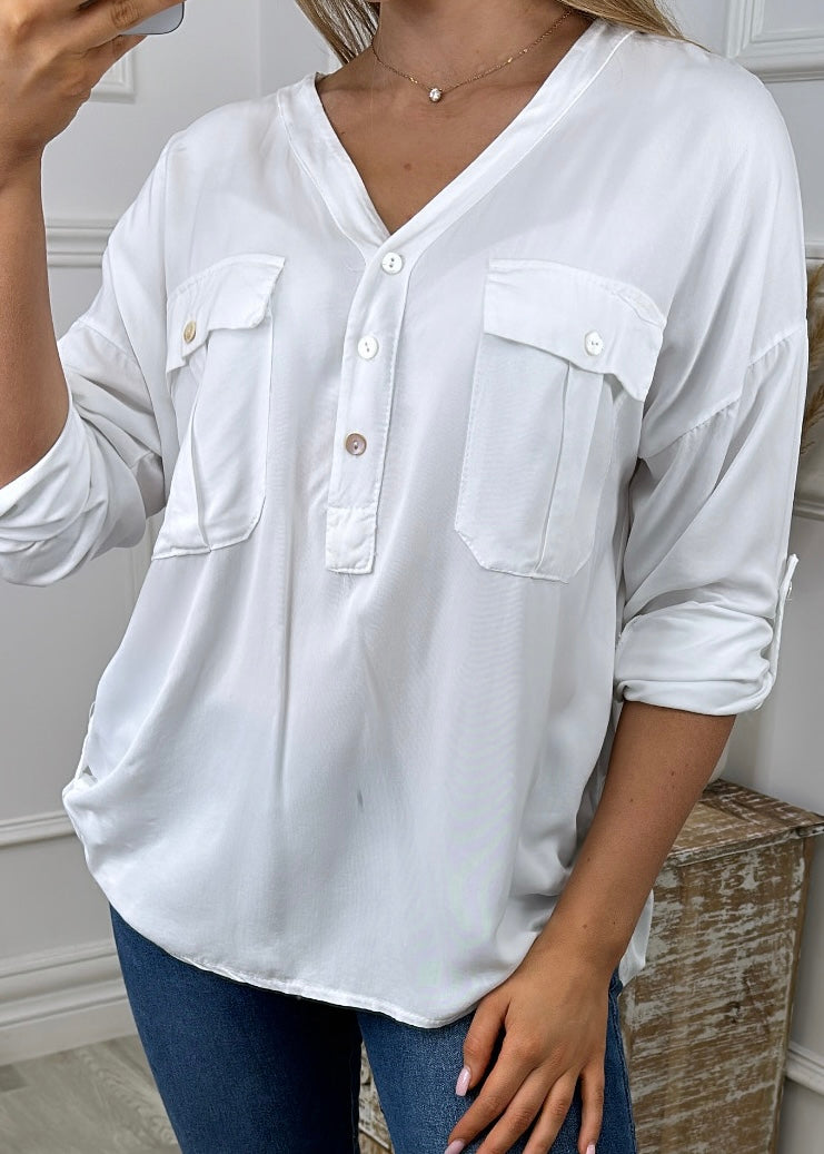 Izzy White Pocket Detail Shirt