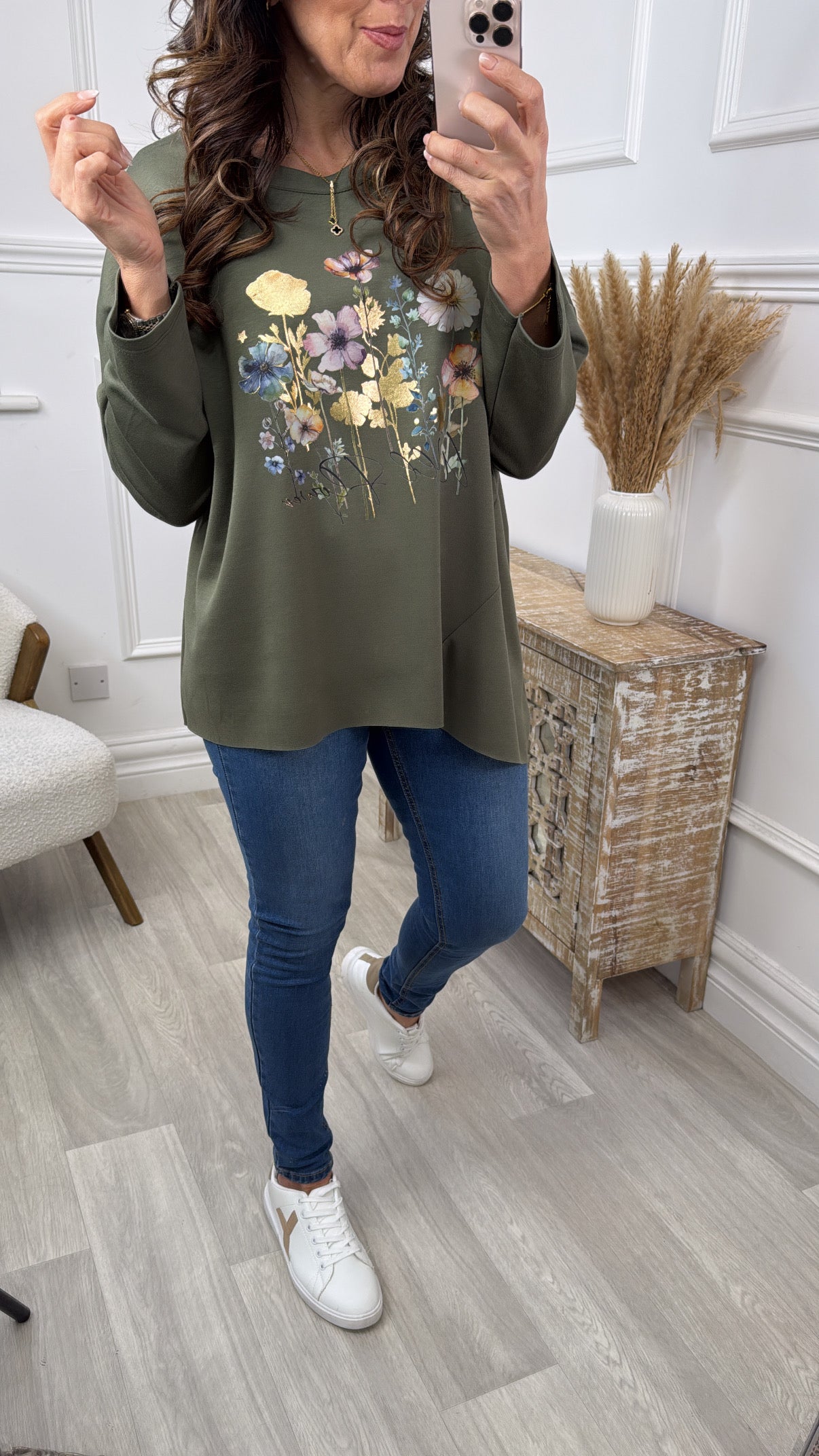 Lynda Khaki Green Floral Top