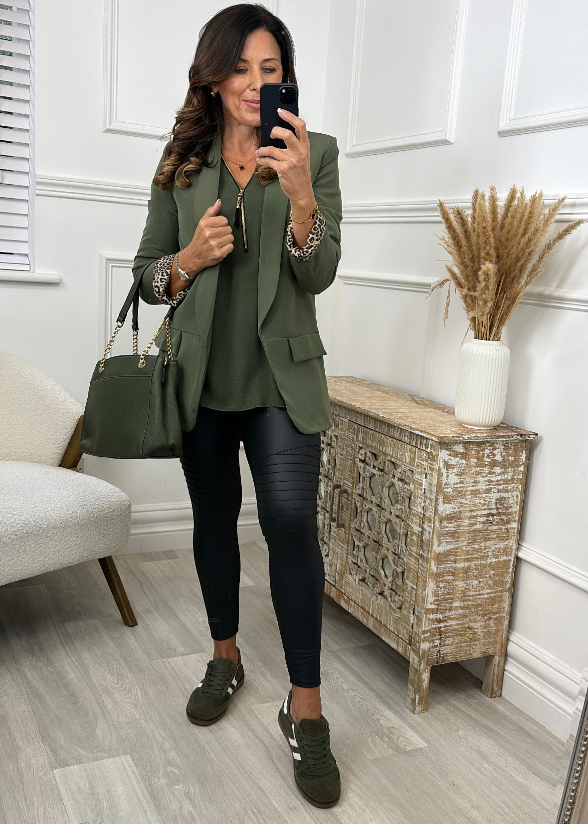 Jocasta Khaki Zip Detail Top