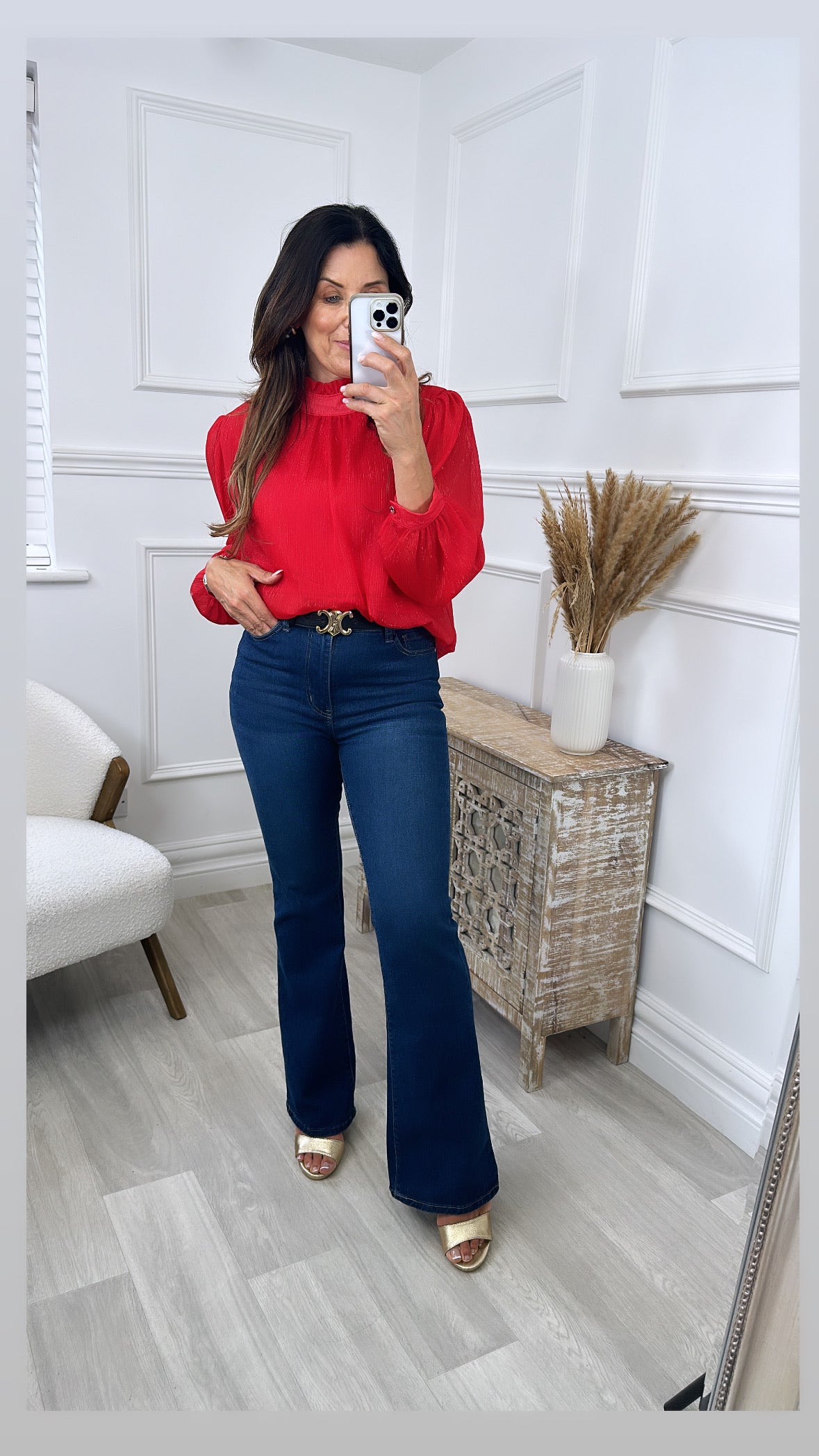 Sabine Red High Neck Blouse