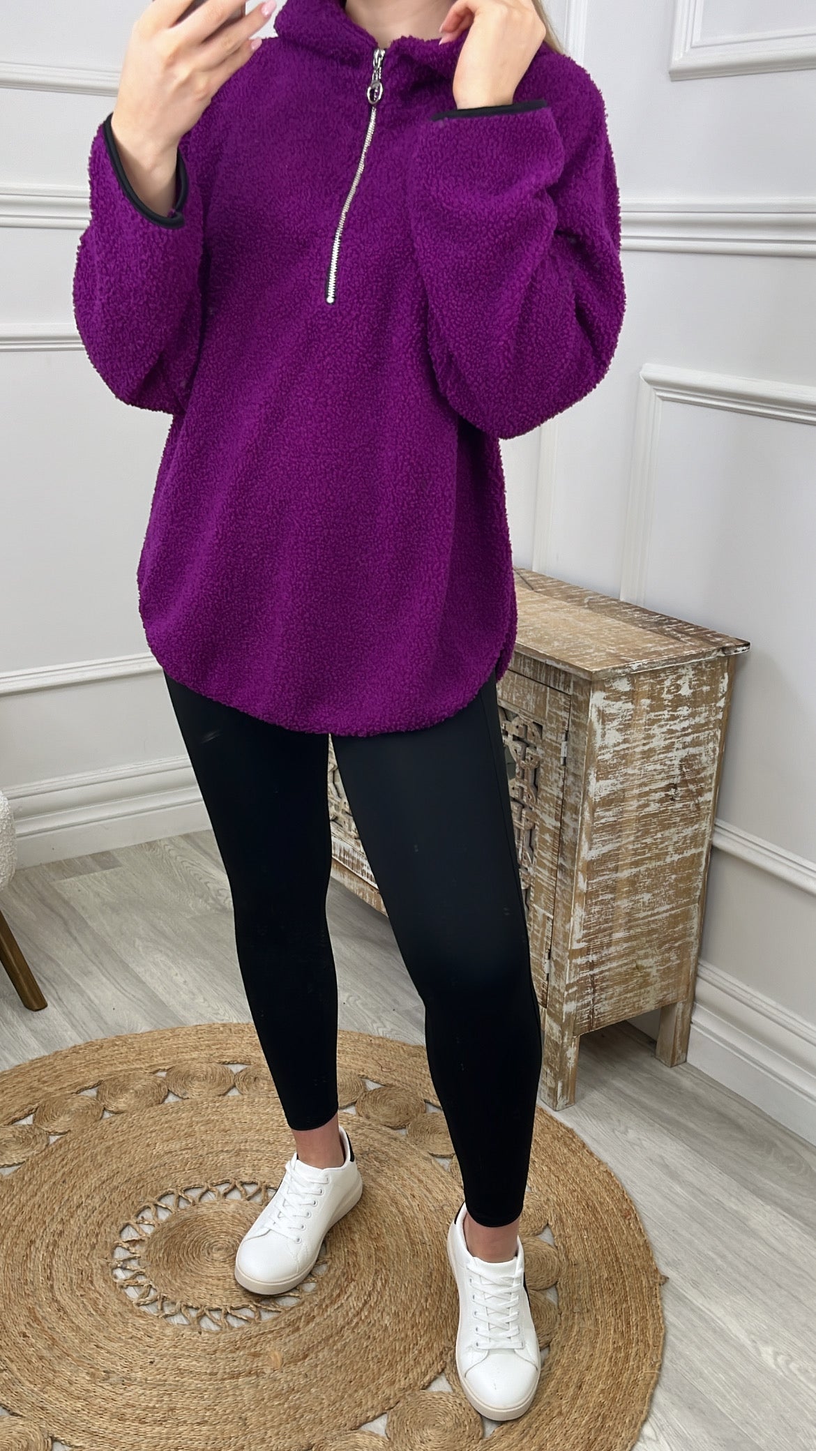 Ruth Magenta Teddy Half Zip Pullover