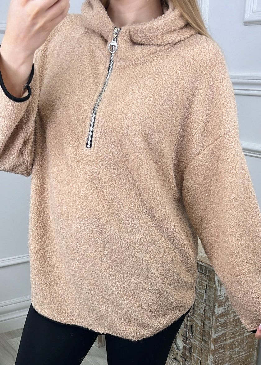 Ruth Beige Teddy Half Zip Pullover