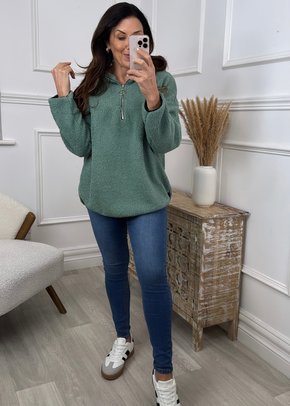 Ruth Green Teddy Half Zip Pullover