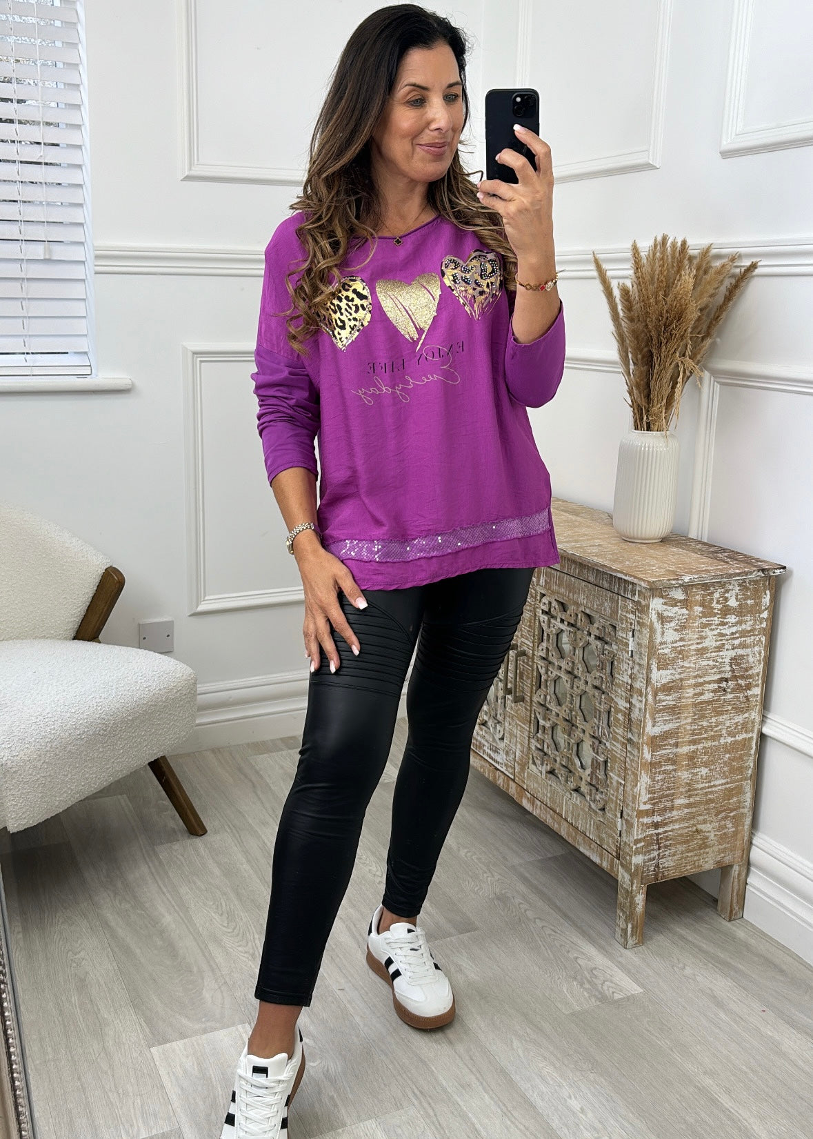 Monica Purple Leopard Heart Top