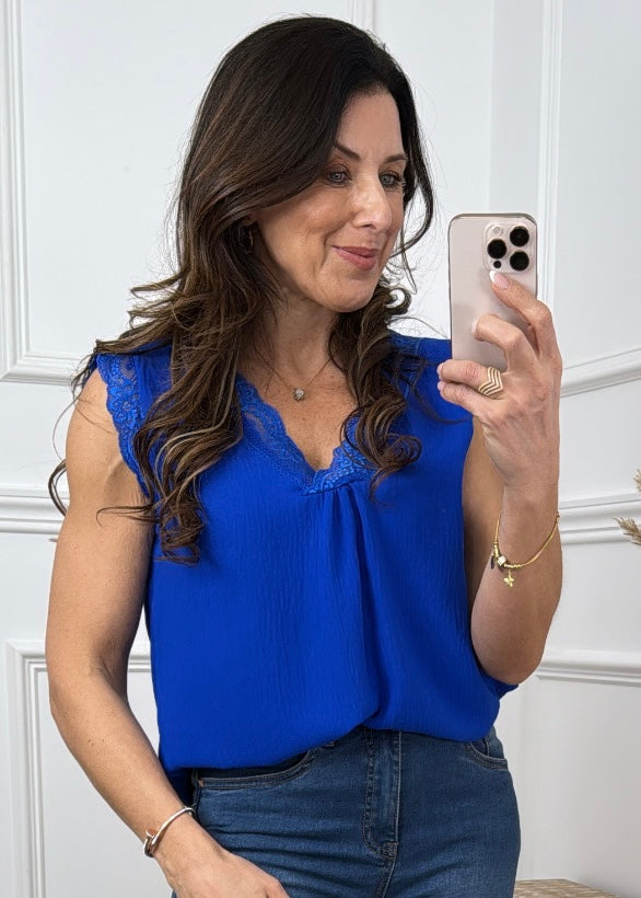 Davina Royal Blue Lace Trim Top