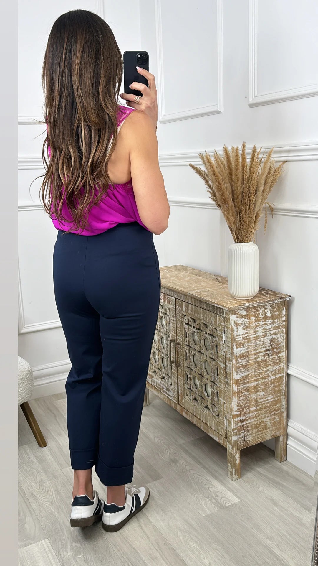 Romilly Navy Turn Up Cropped Trousers