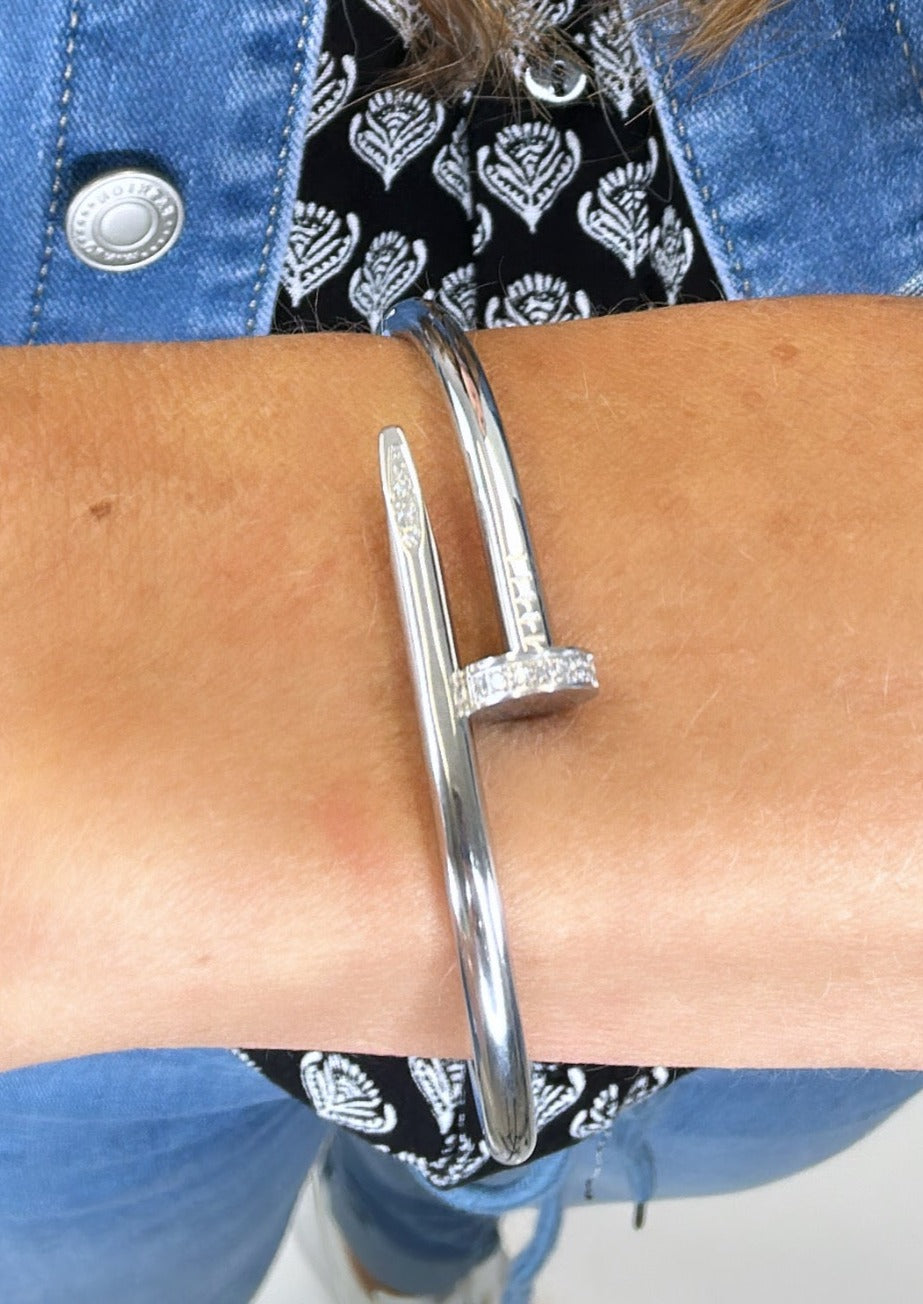 Paulette Silver Diamond Head Nail Bracelet