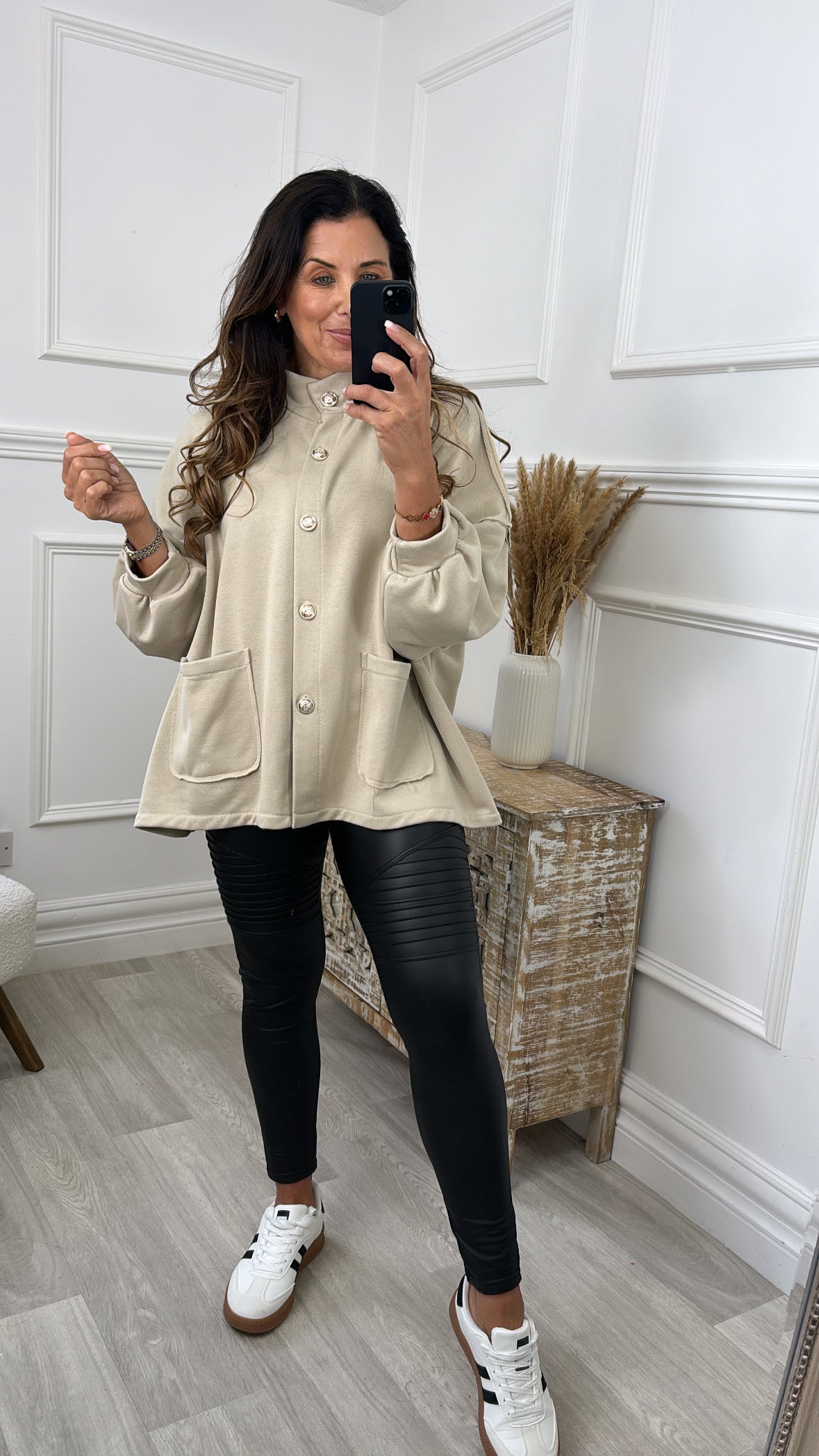 Mariana Taupe Gold Button Cardigan