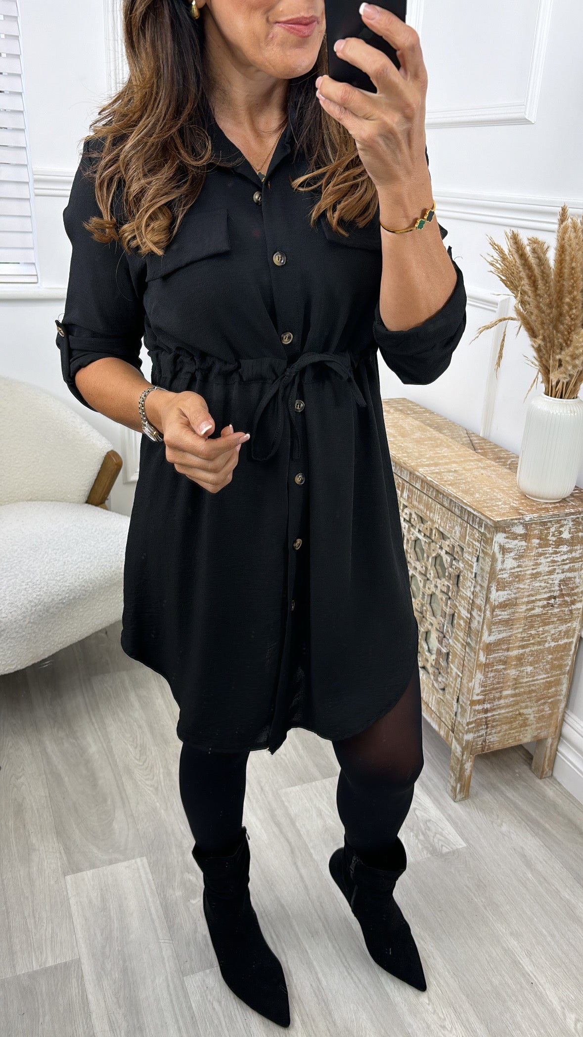 Teaghan Black Shirt Tunic Dress