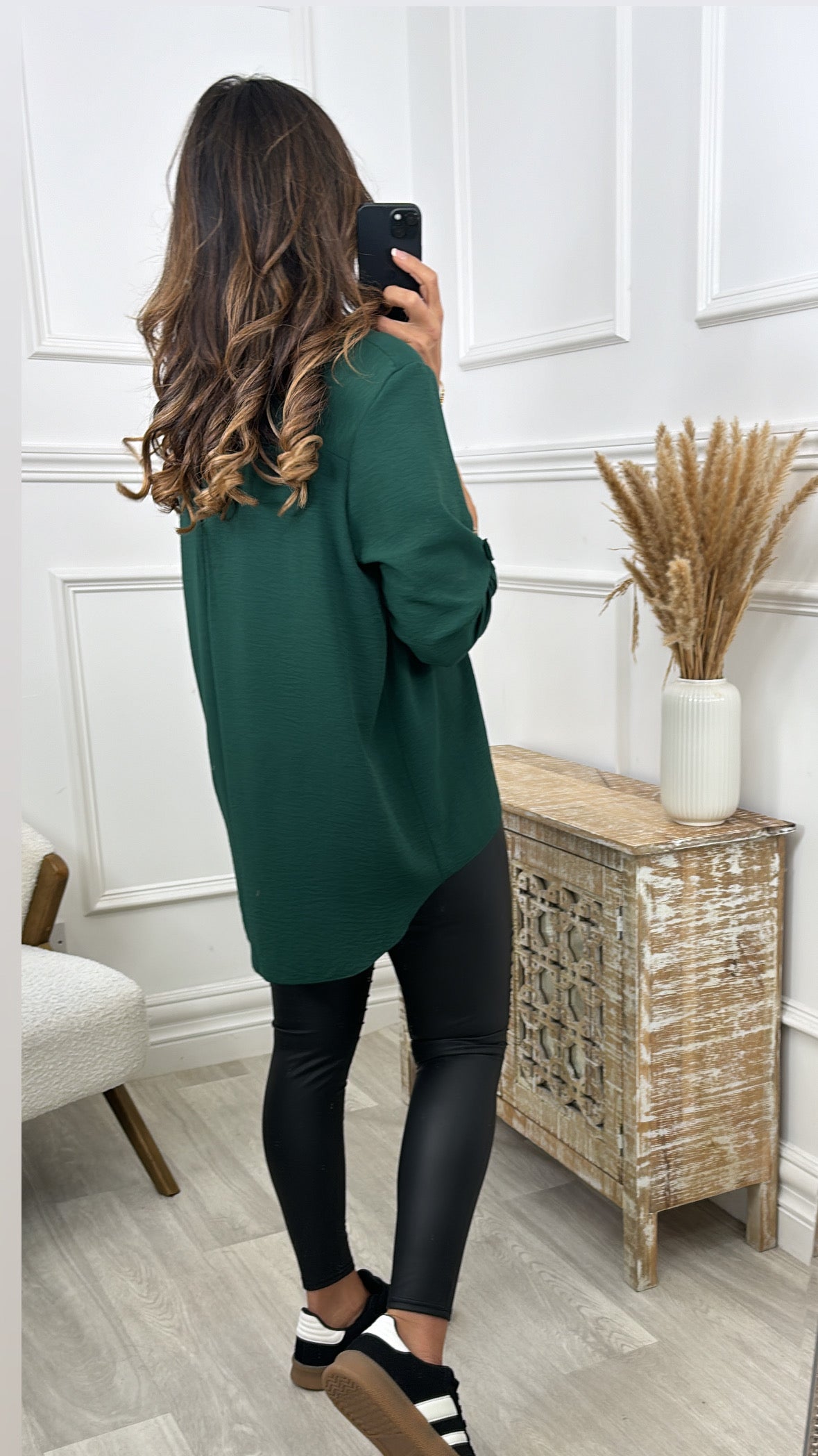 Jocasta Forest Green Zip Detail Top