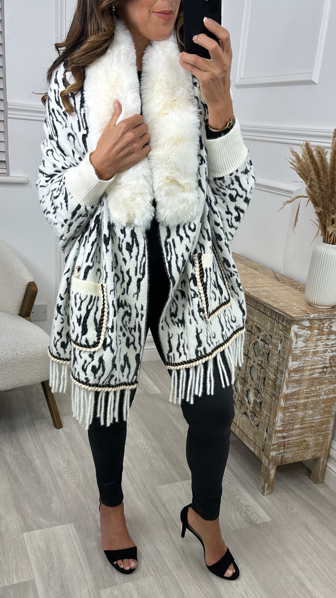 Cassandra Cream Faux Fur Trim Poncho