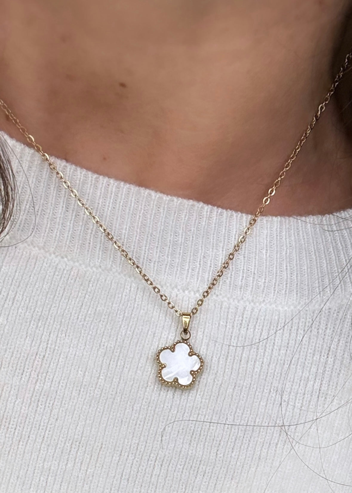 Cornelia White Petal Flower Silver Necklace