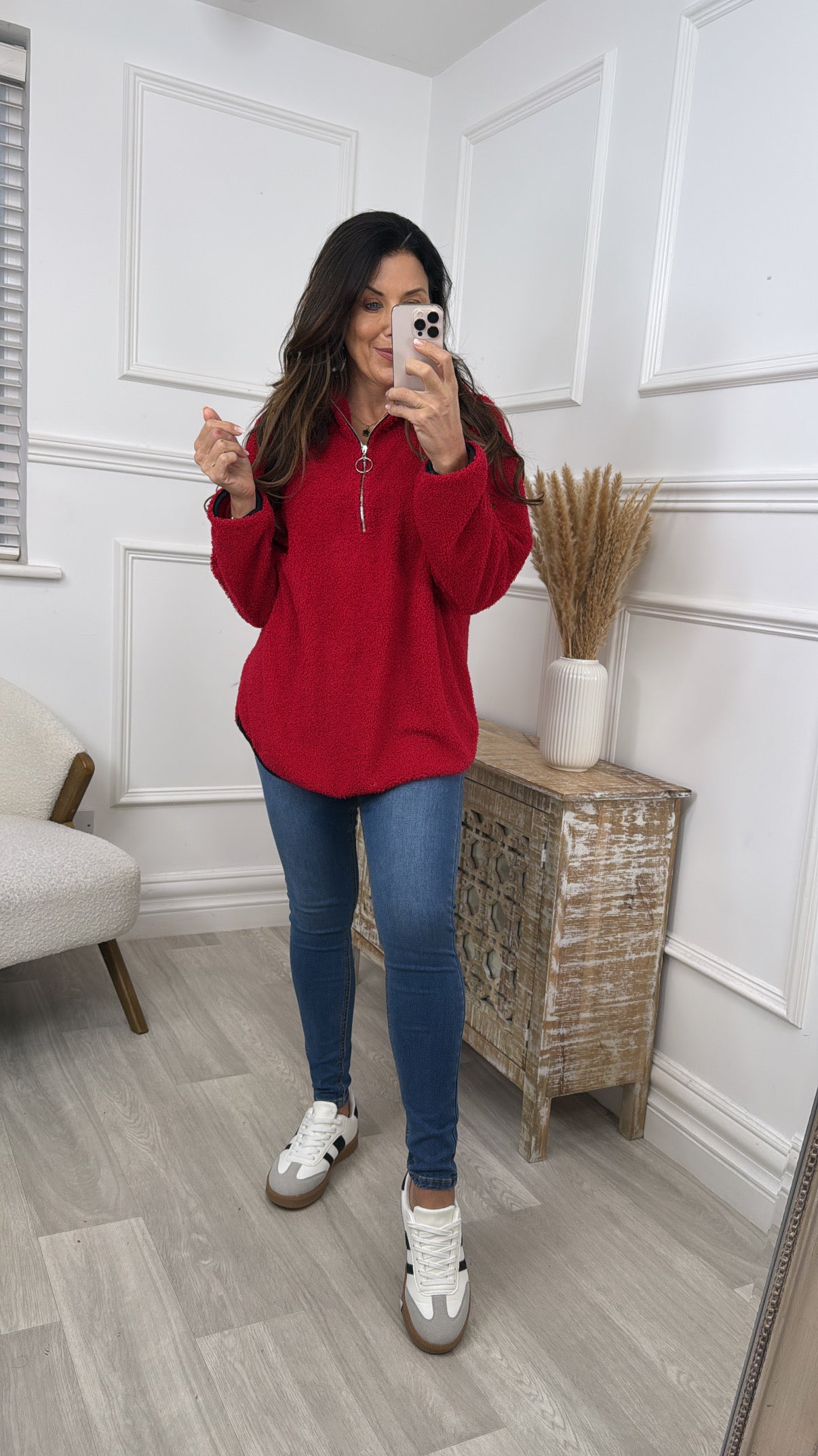 Ruth Red Teddy Half Zip Pullover