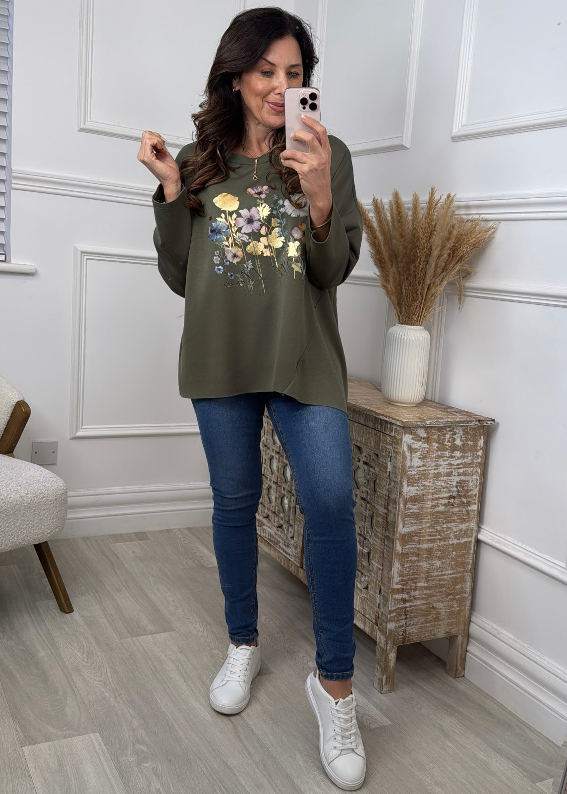 Lynda Khaki Green Floral Top