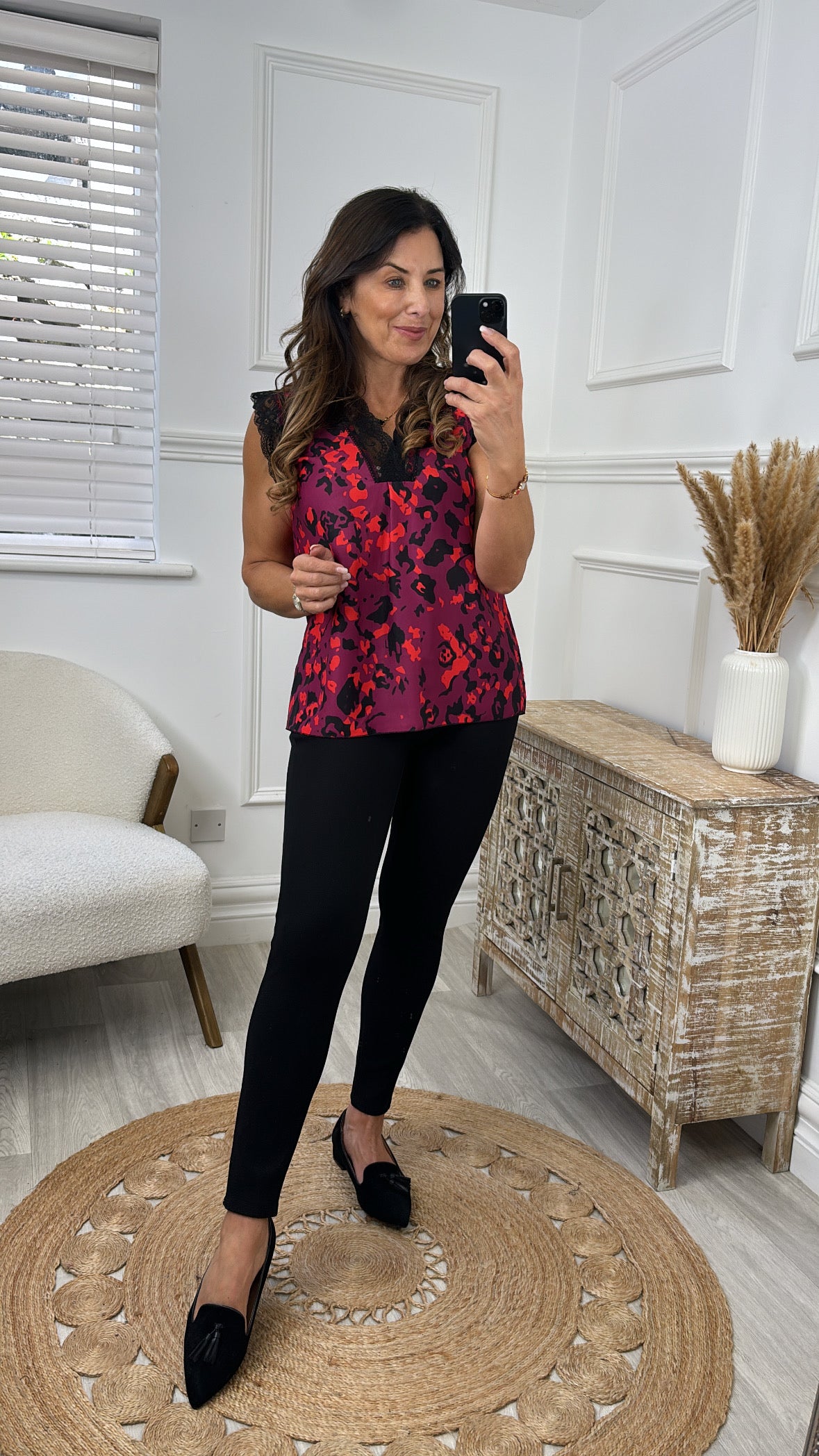 Debra Magenta Leopard Print Lace Trim Top