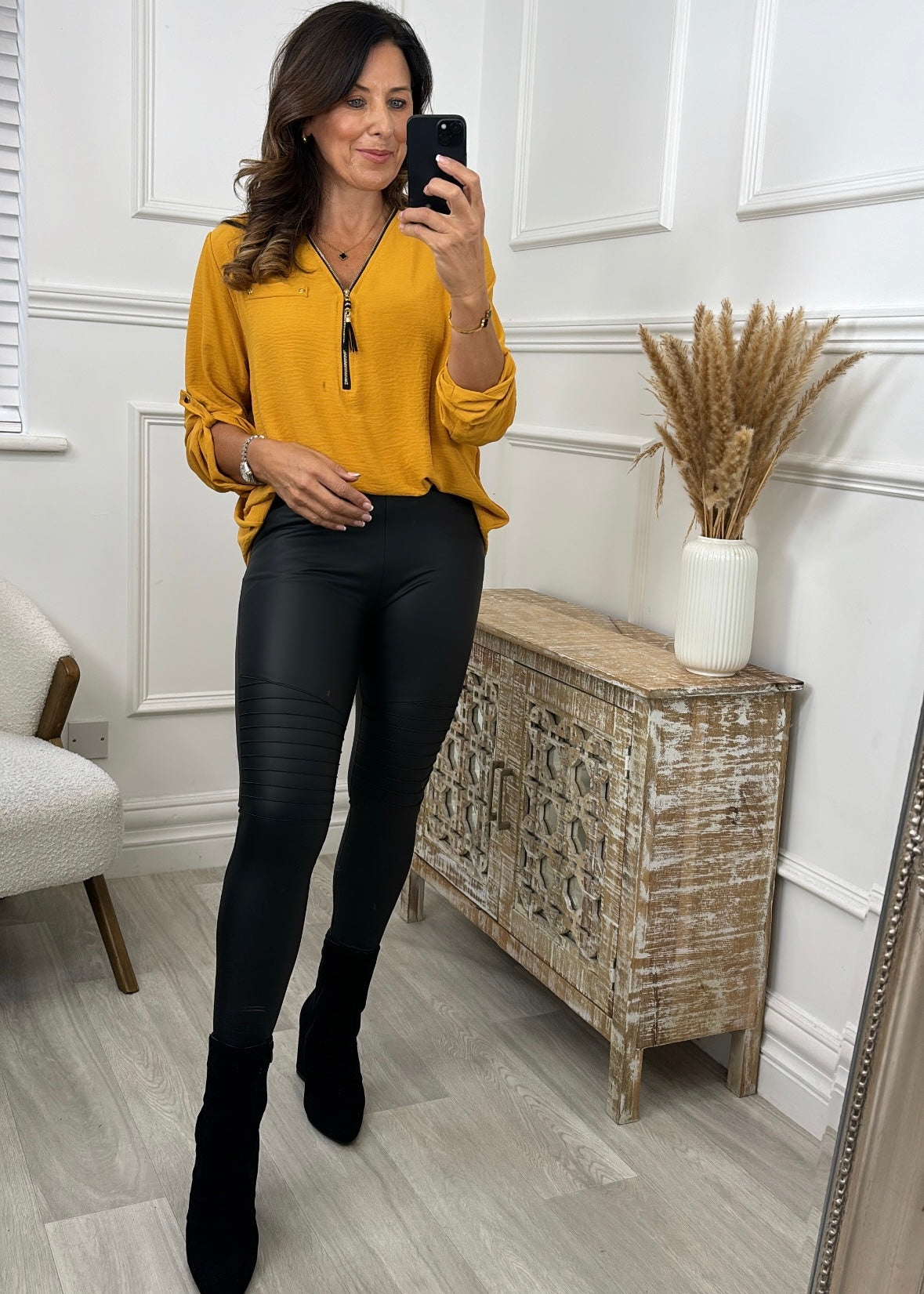 Jocasta Mustard Zip Detail Top