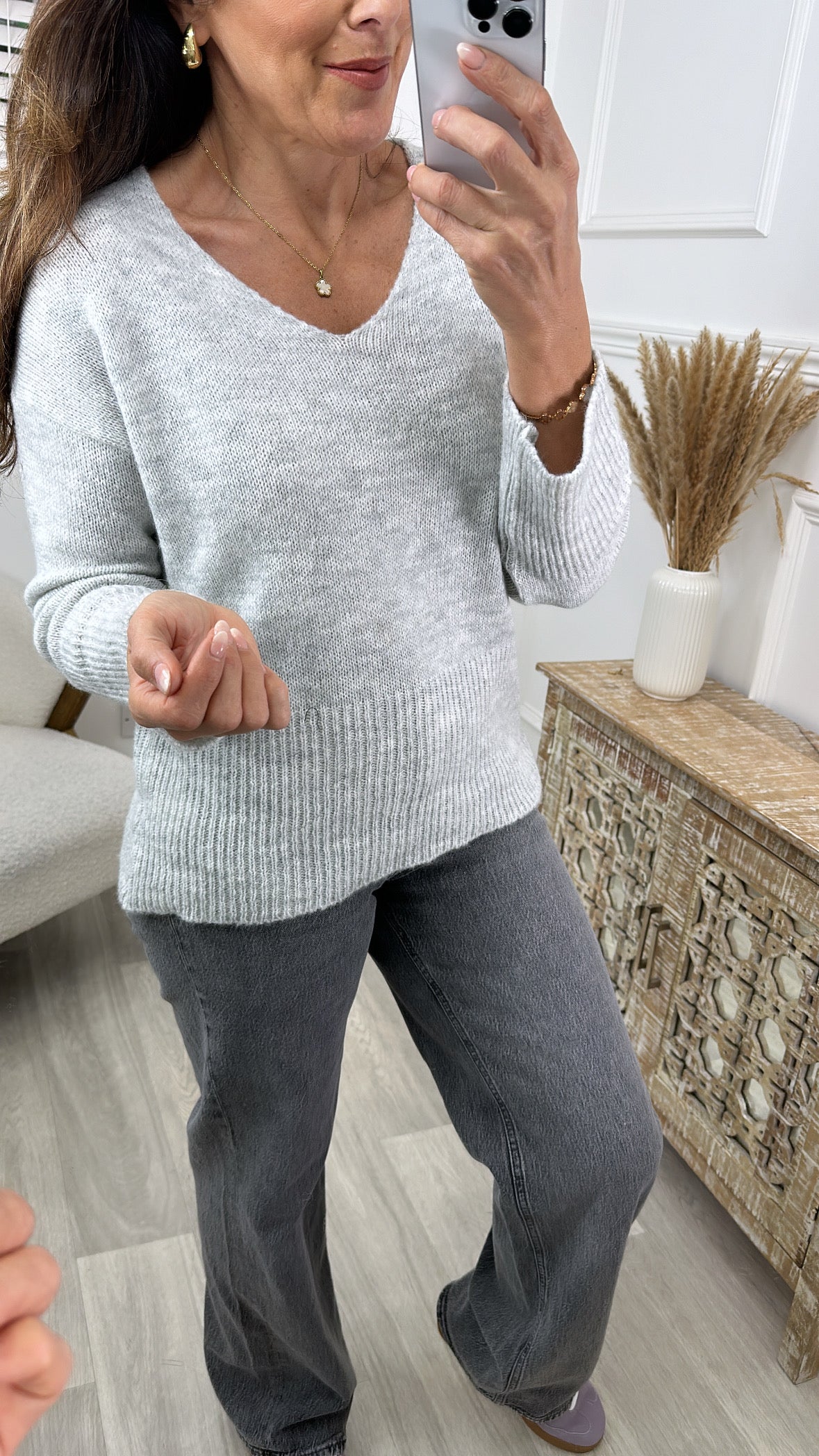 Nora Light Grey Fine Knit Top