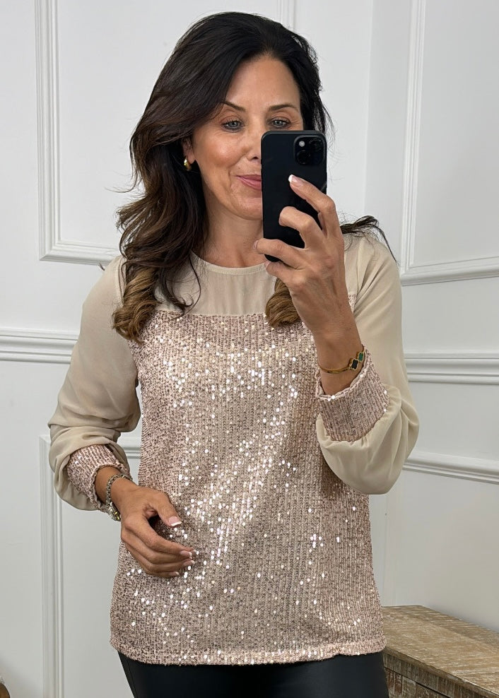 Toscany Champagne Sequin Blouse