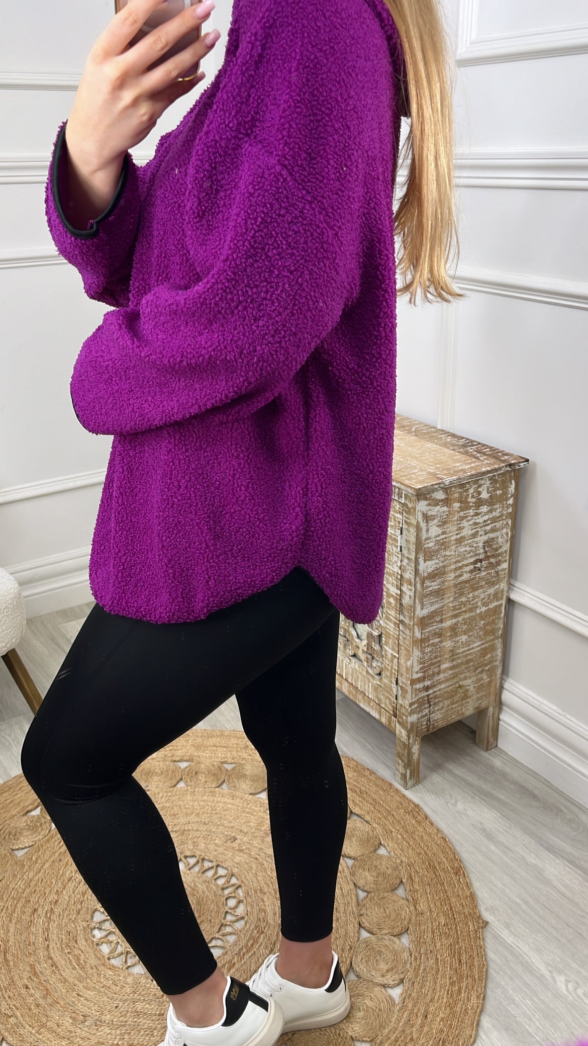 Ruth Magenta Teddy Half Zip Pullover