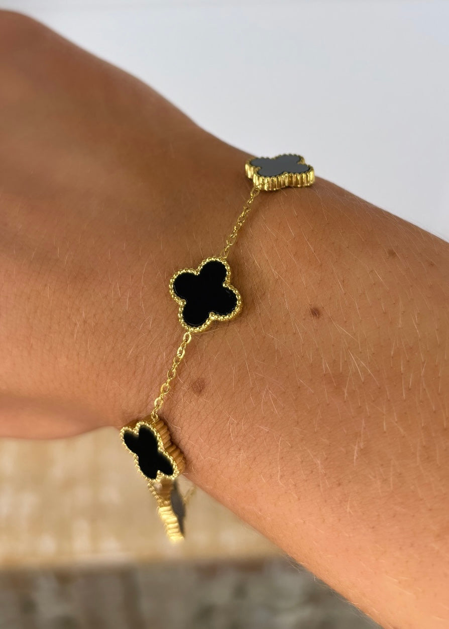 Ainsley Black Flower Gold Bracelet