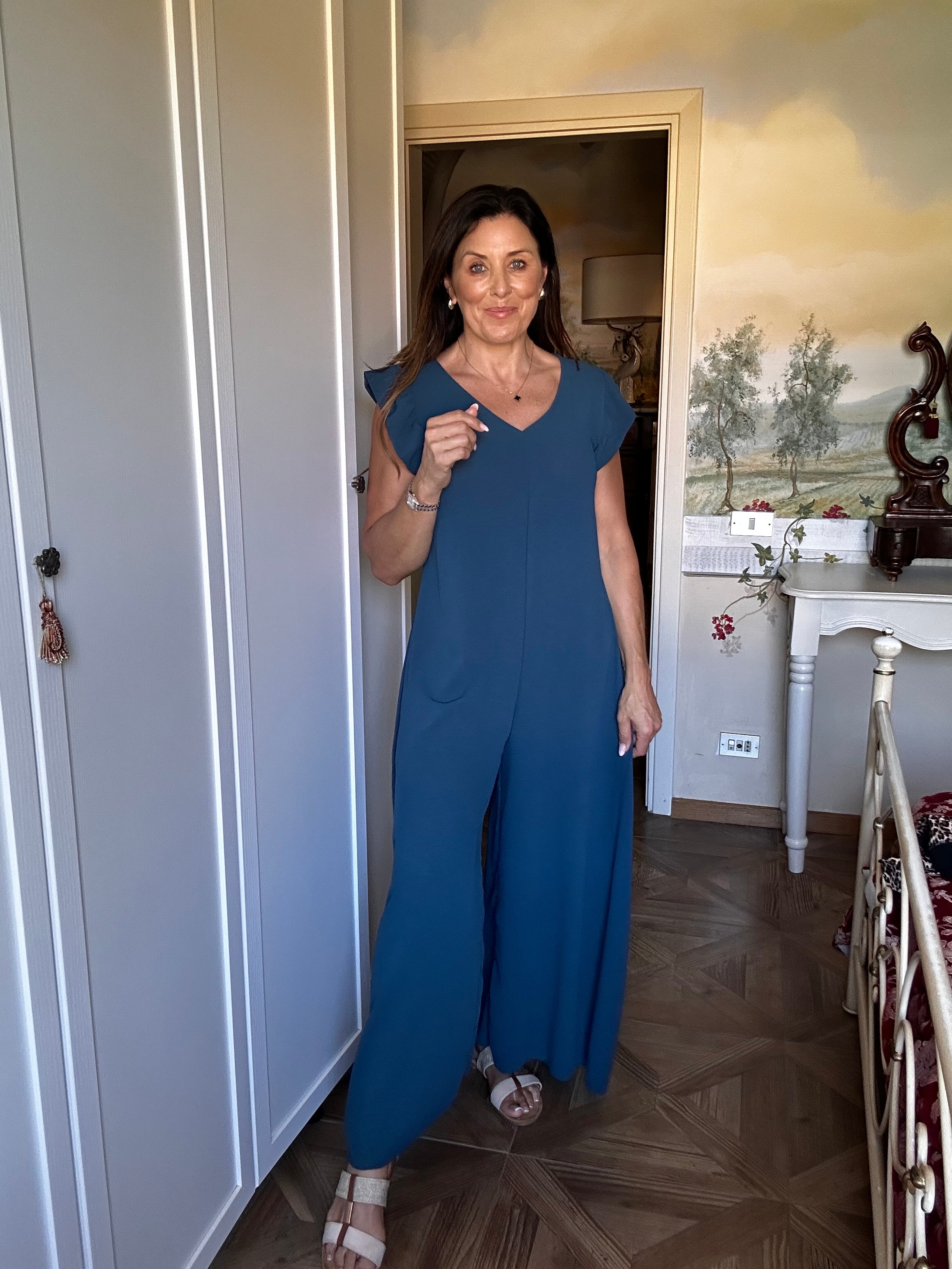 Justine Teal Frill Sleeve Jumpsuit