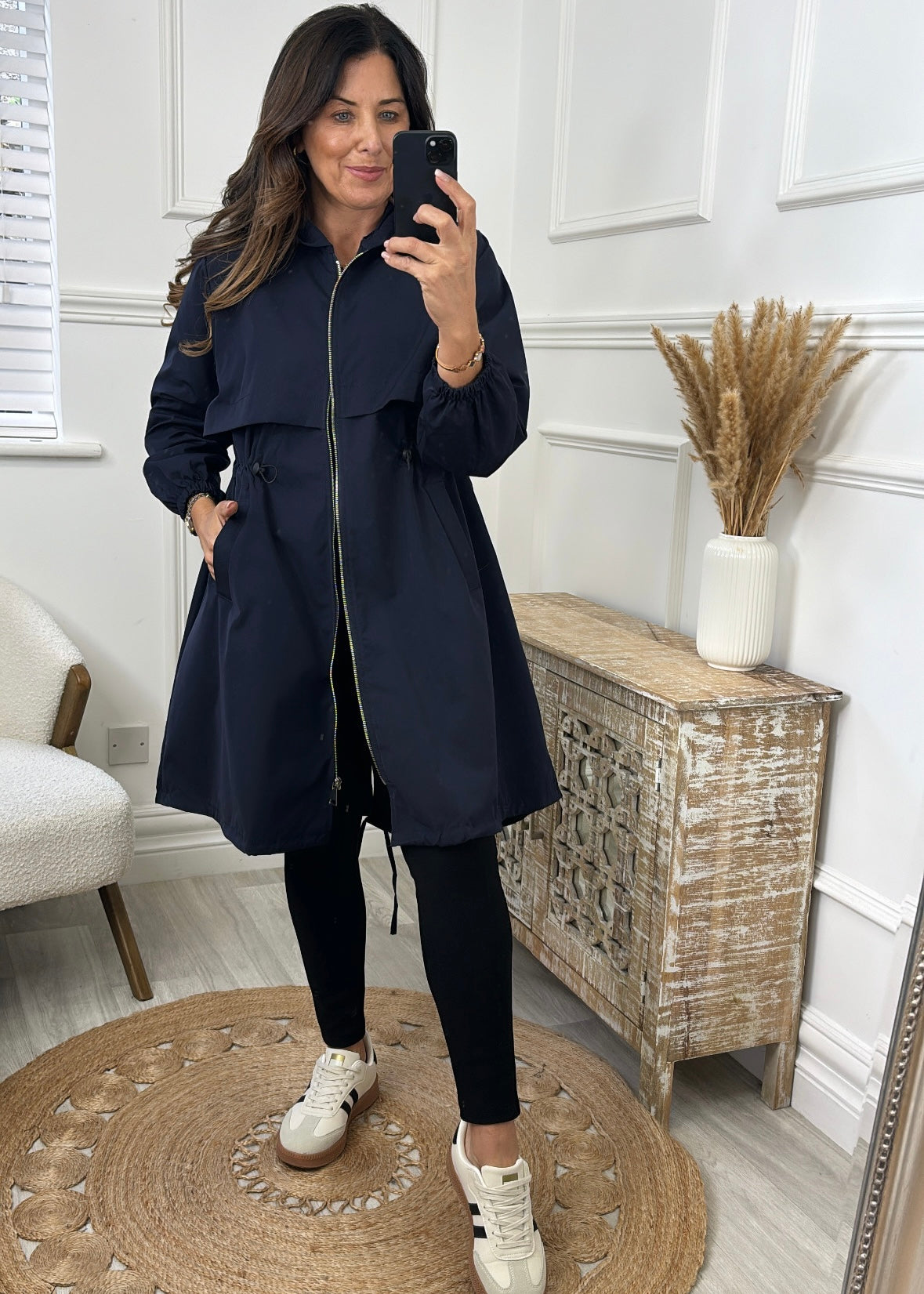 Suzie Navy Drawstring Trench Jacket