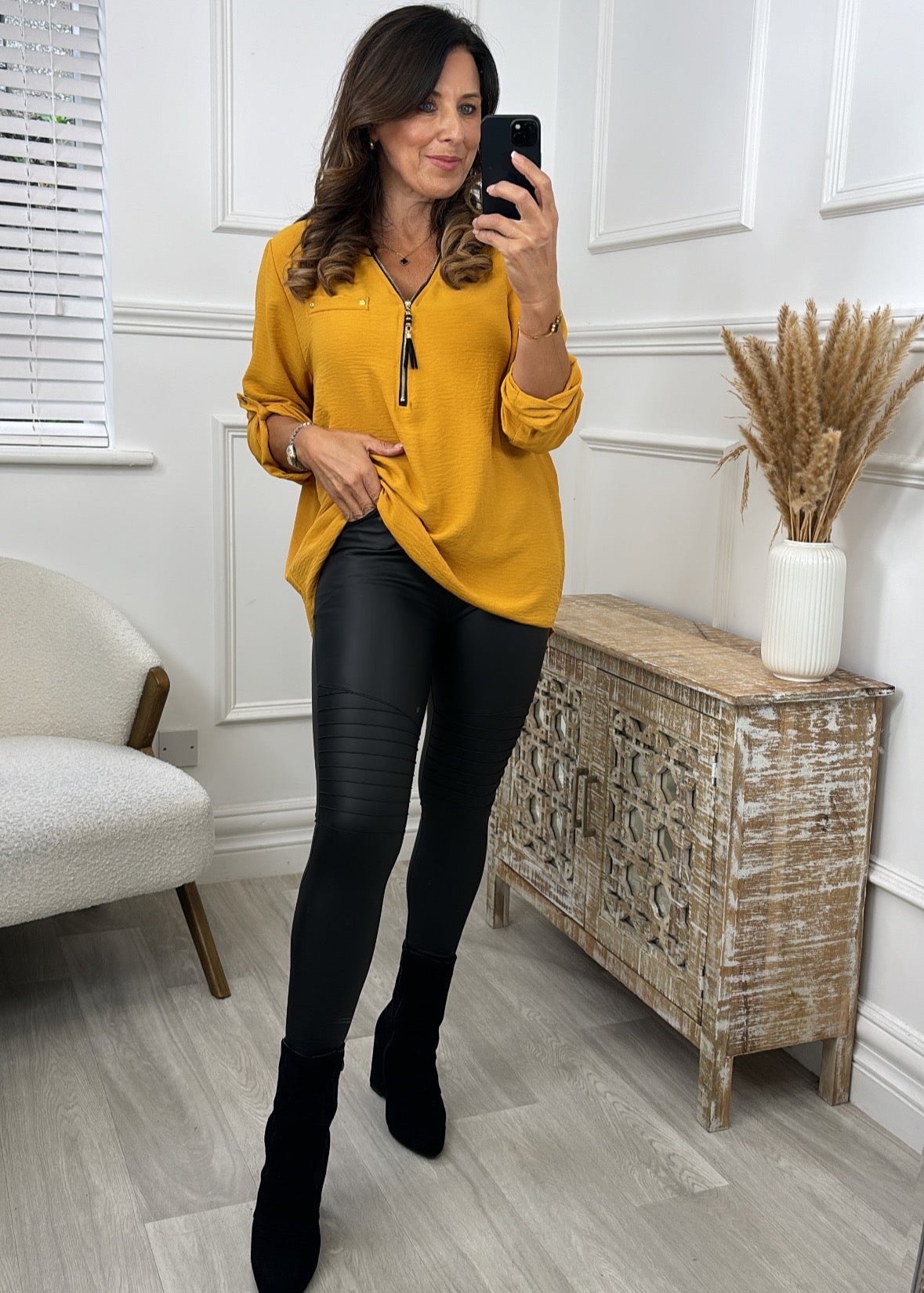 Jocasta Mustard Zip Detail Top