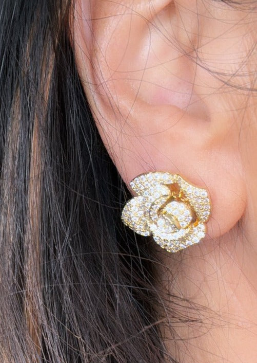 Ornella Gold Rose Rhinestone Earrings