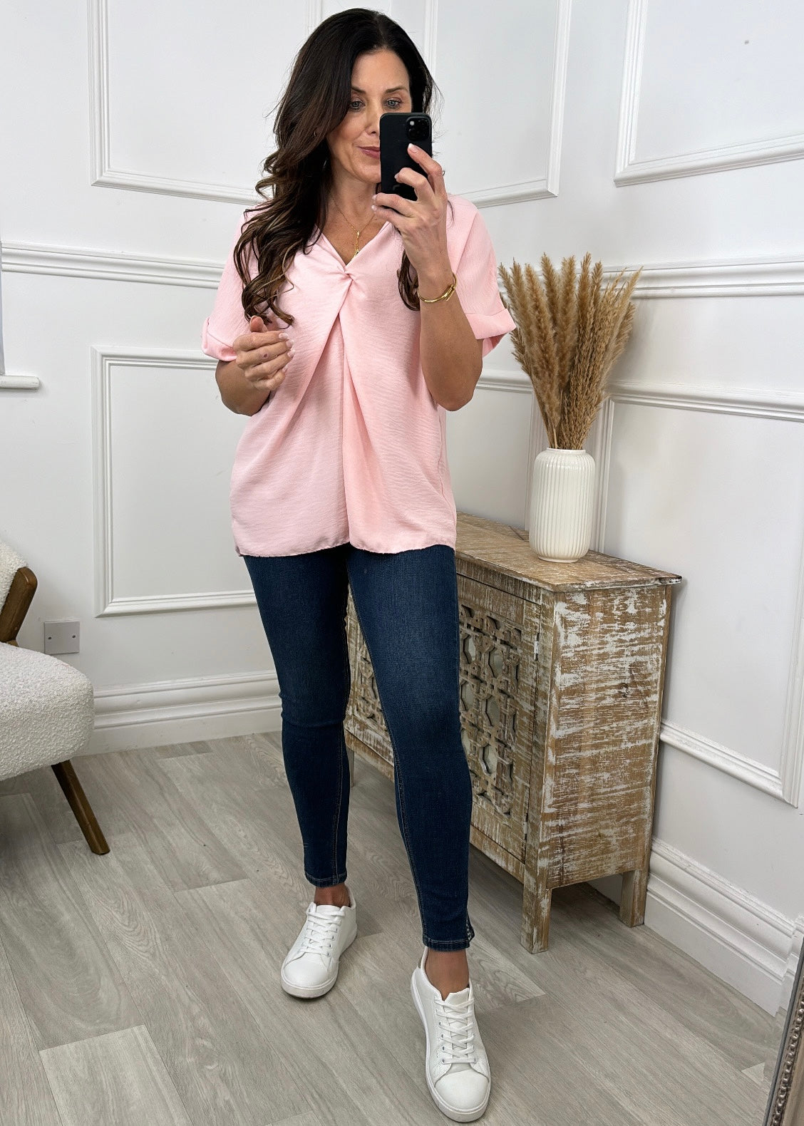 Orianna Baby Pink Twist Front Blouse