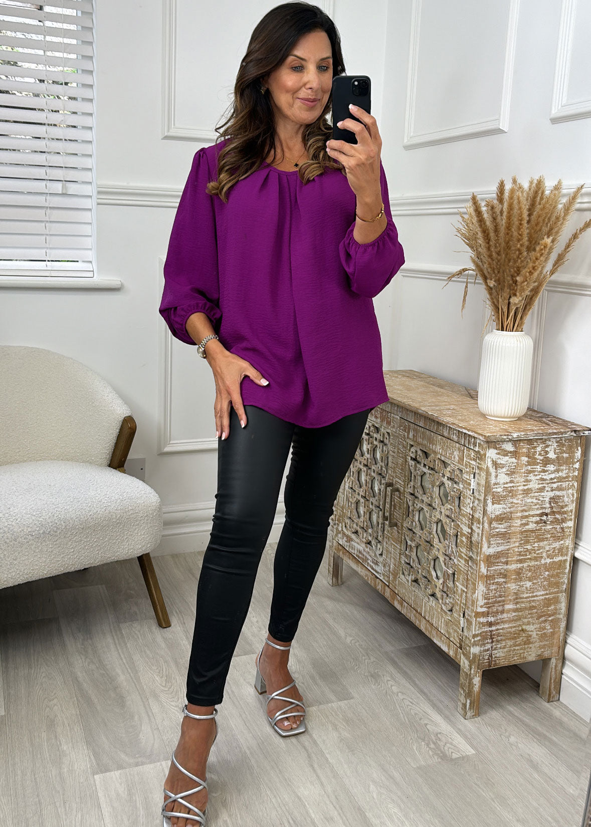 Pearl Magenta Ruched Neckline Top