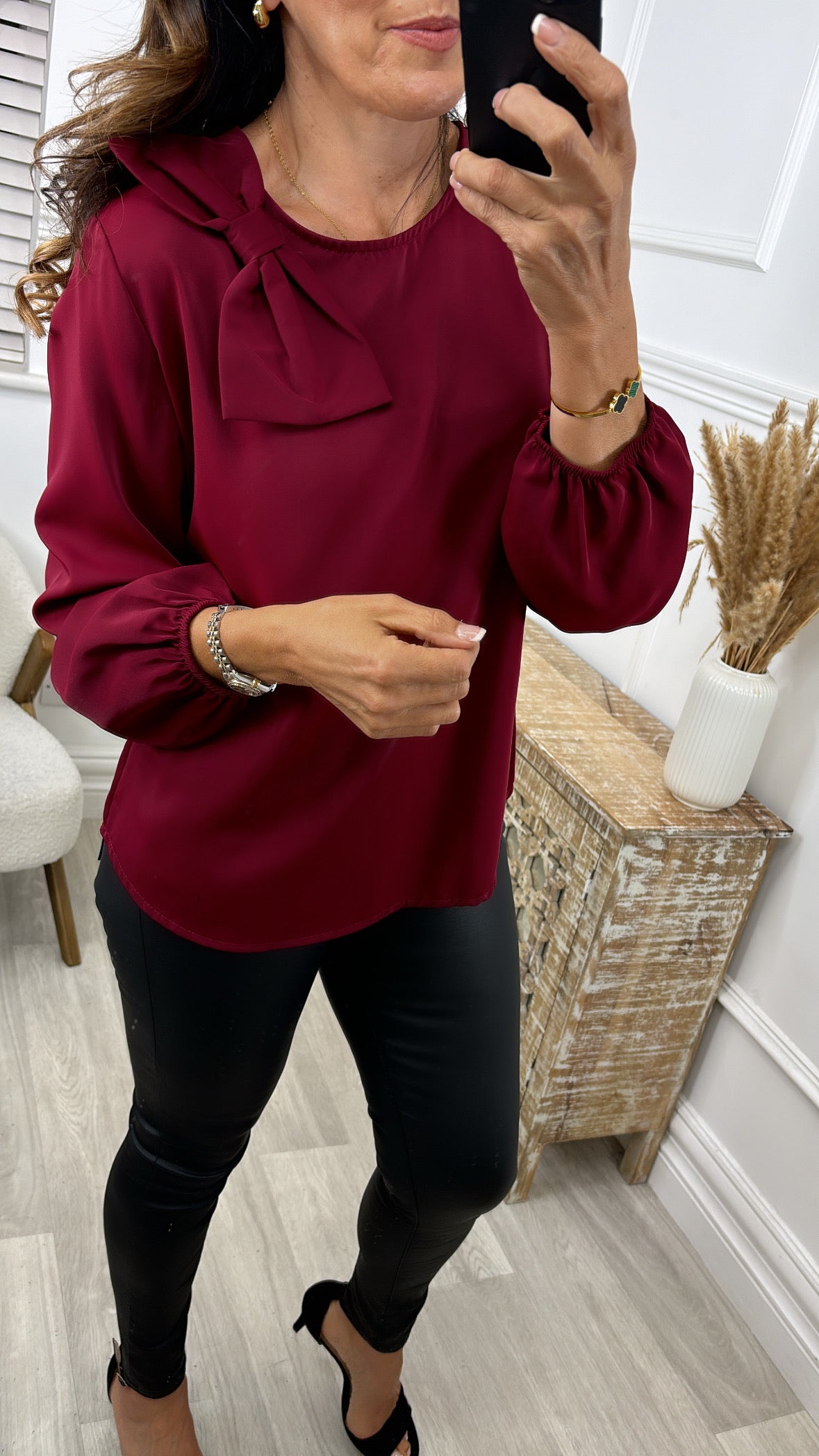 Magdalena Wine Bow Blouse