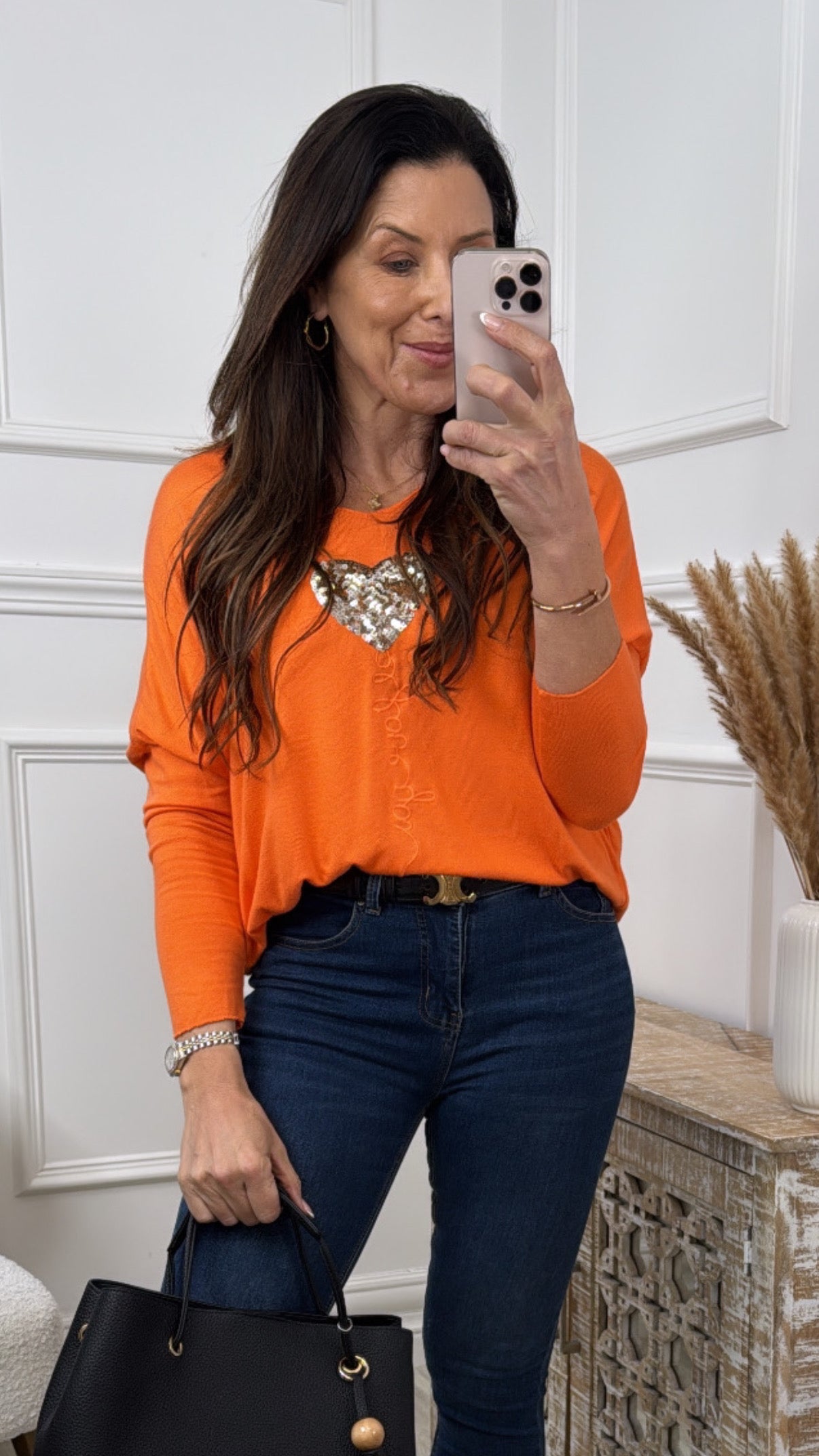 Verity Orange Sequin Heart Top