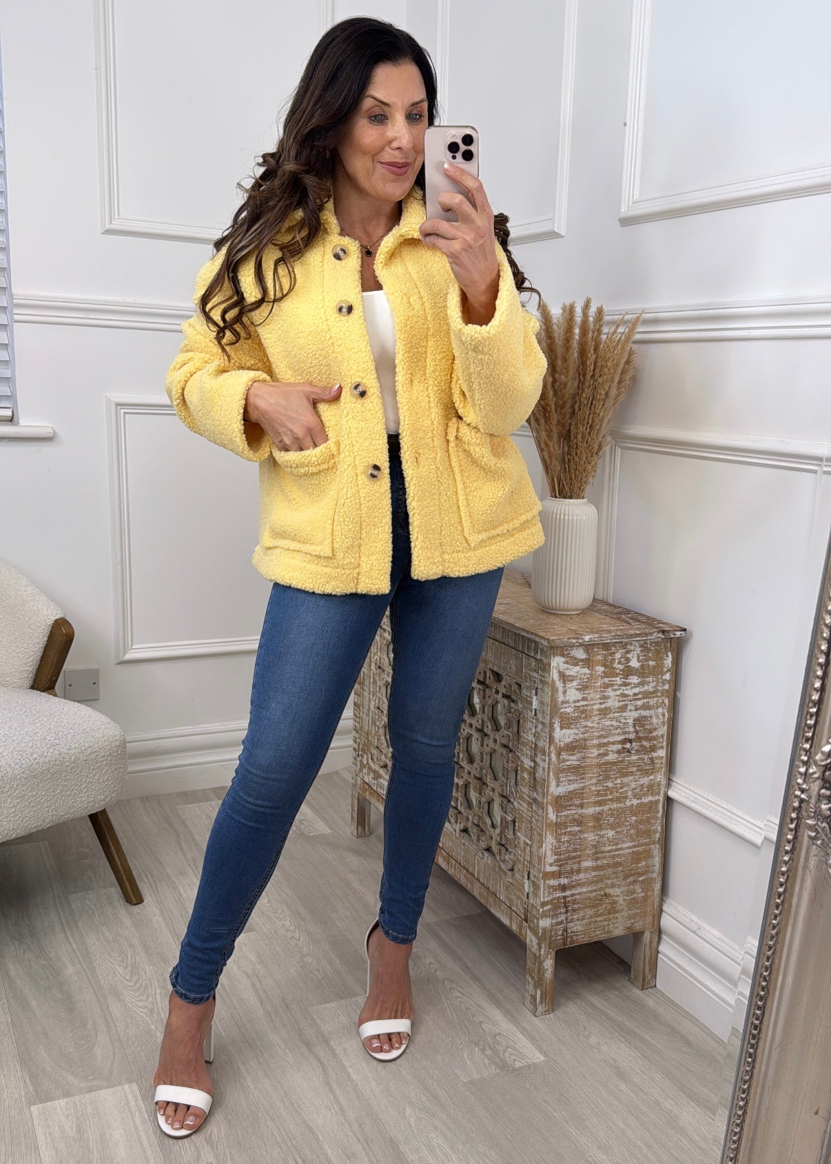 Stasia Yellow Teddy Fleece Jacket