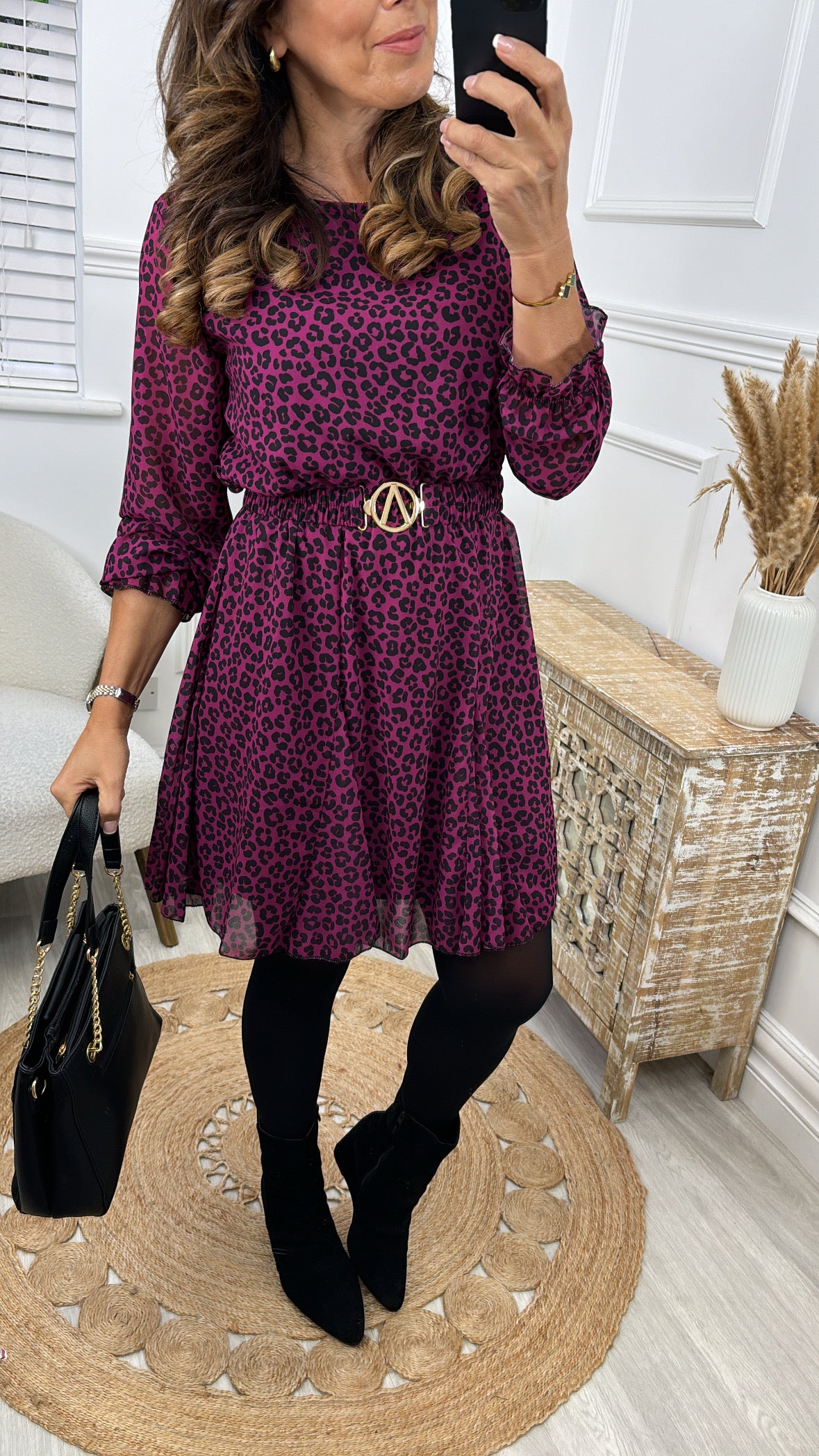 Leonora Magenta Leopard Print Mini Dress