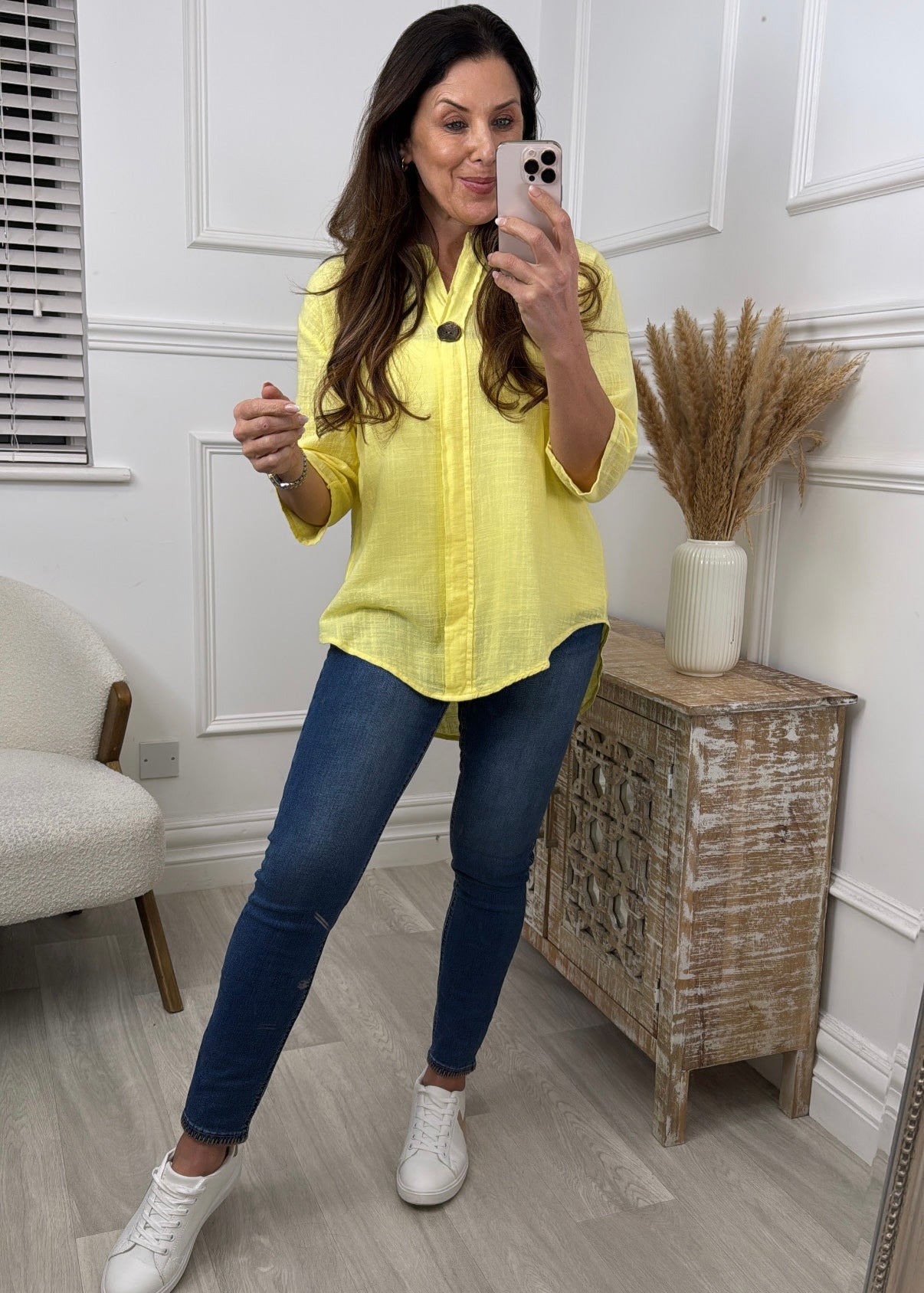 Kathleen Yellow Button Detail Top