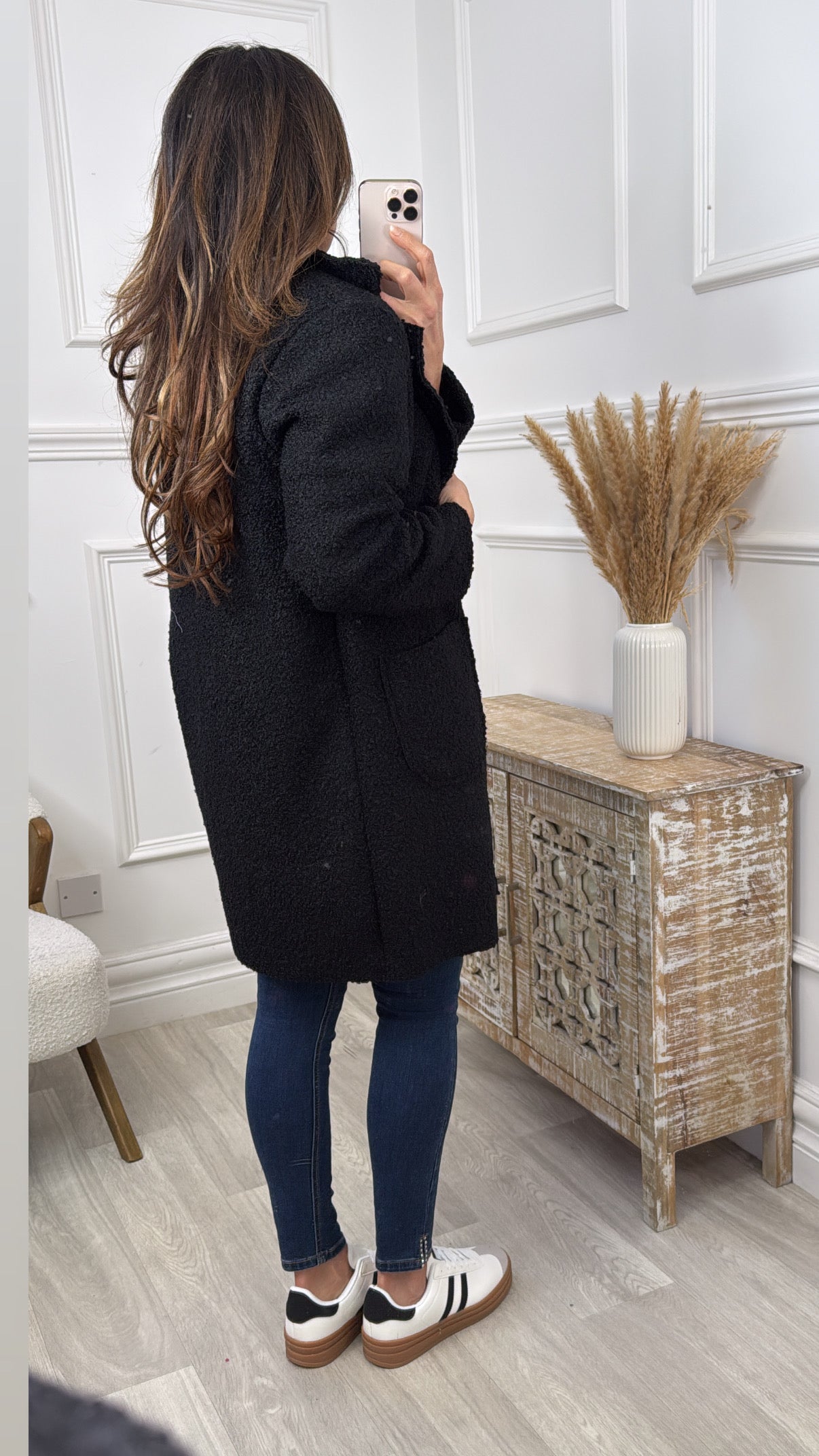 Presley Black Double Breasted Boucle Coat