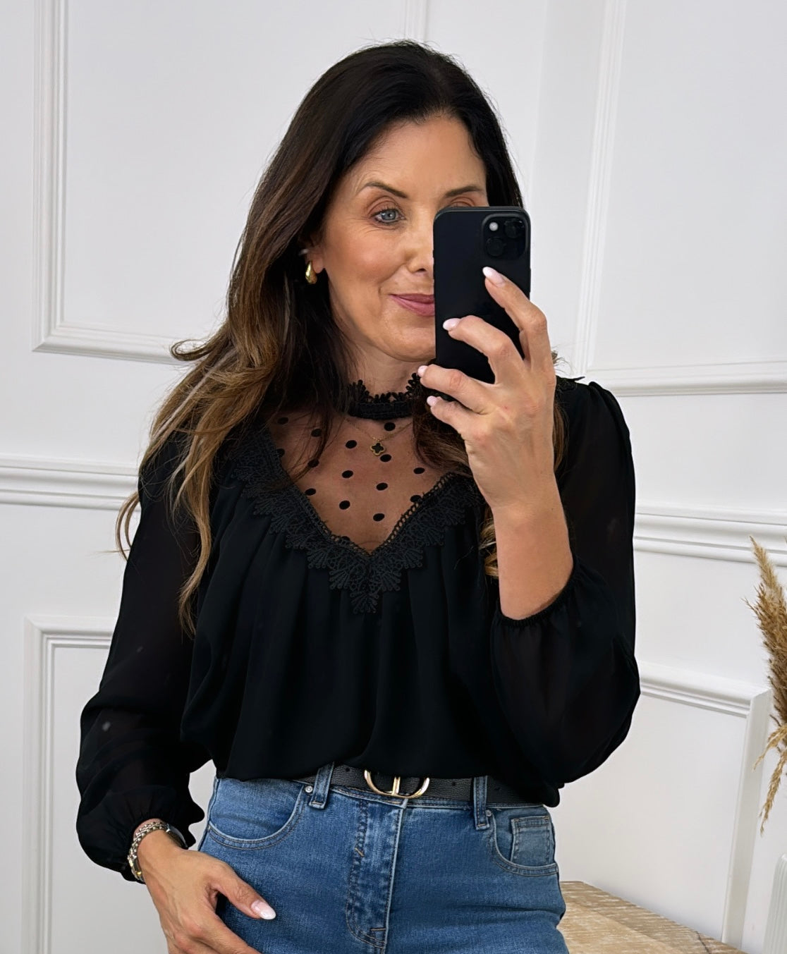 Paige Black Polka Dot Neck Blouse