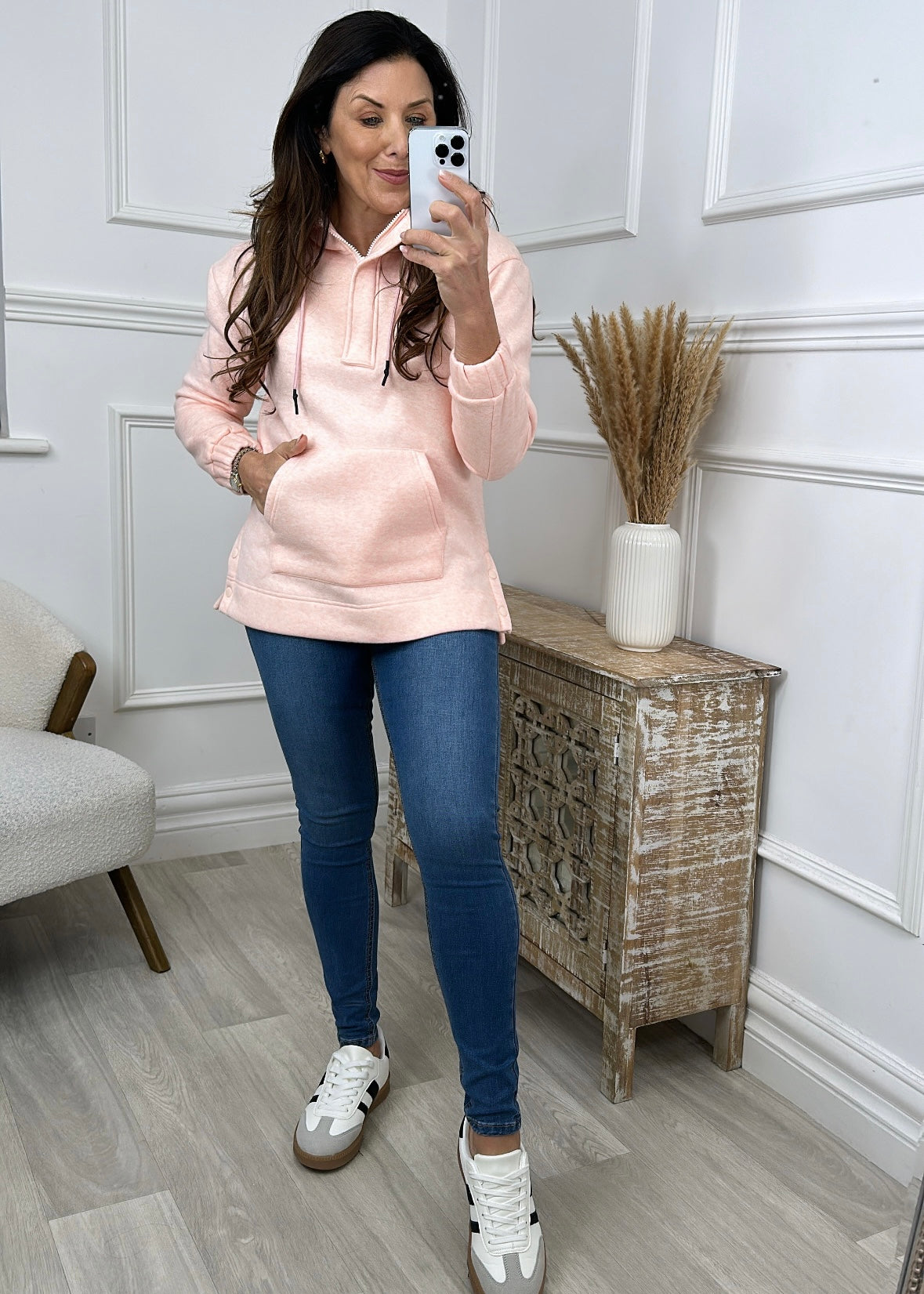 Michelle Peach Zip Front Hoodie