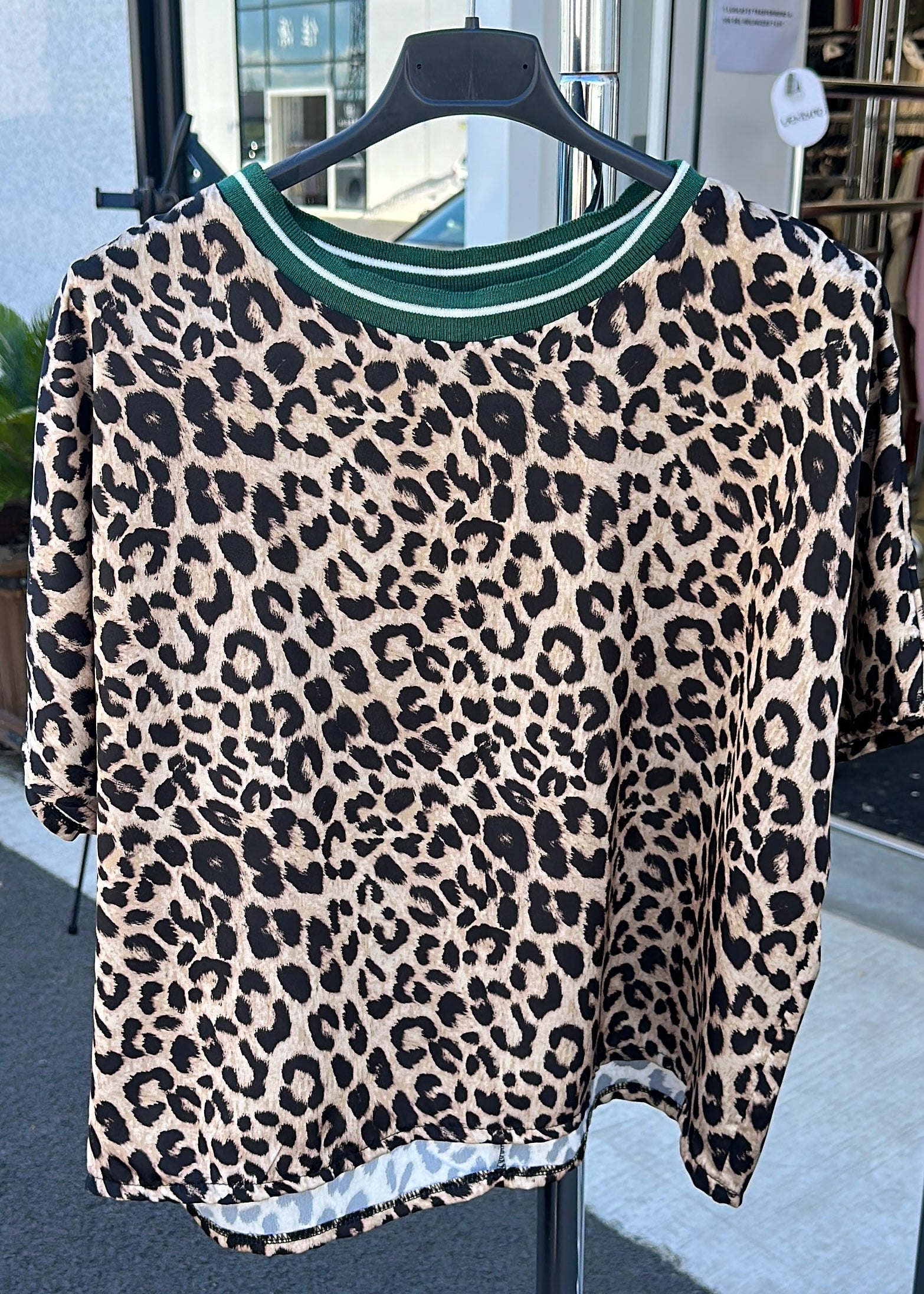 Ashley Green Trim Leopard Top